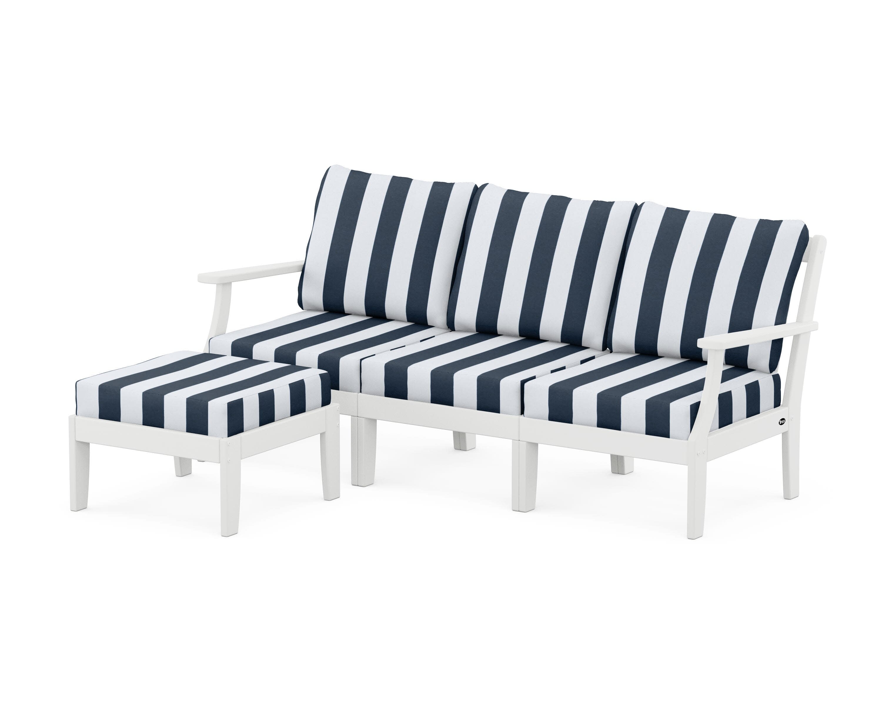 Yacht Club Modular 4-Piece Deep Seating Set with Ottoman in Classic White / Cabana Stripe Marine Indigo