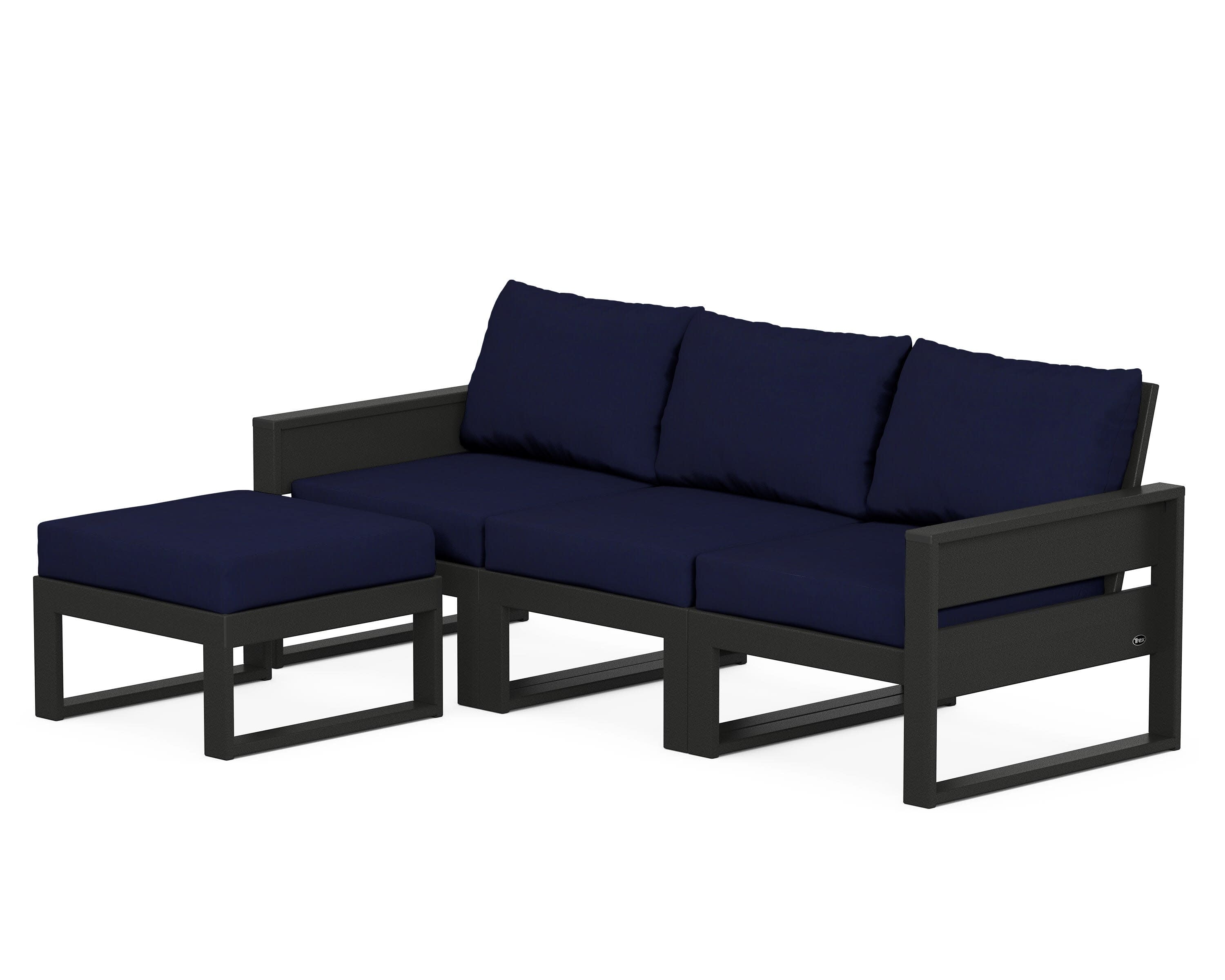 Eastport 4- Piece Sectional with Ottoman in Charcoal Black / Navy