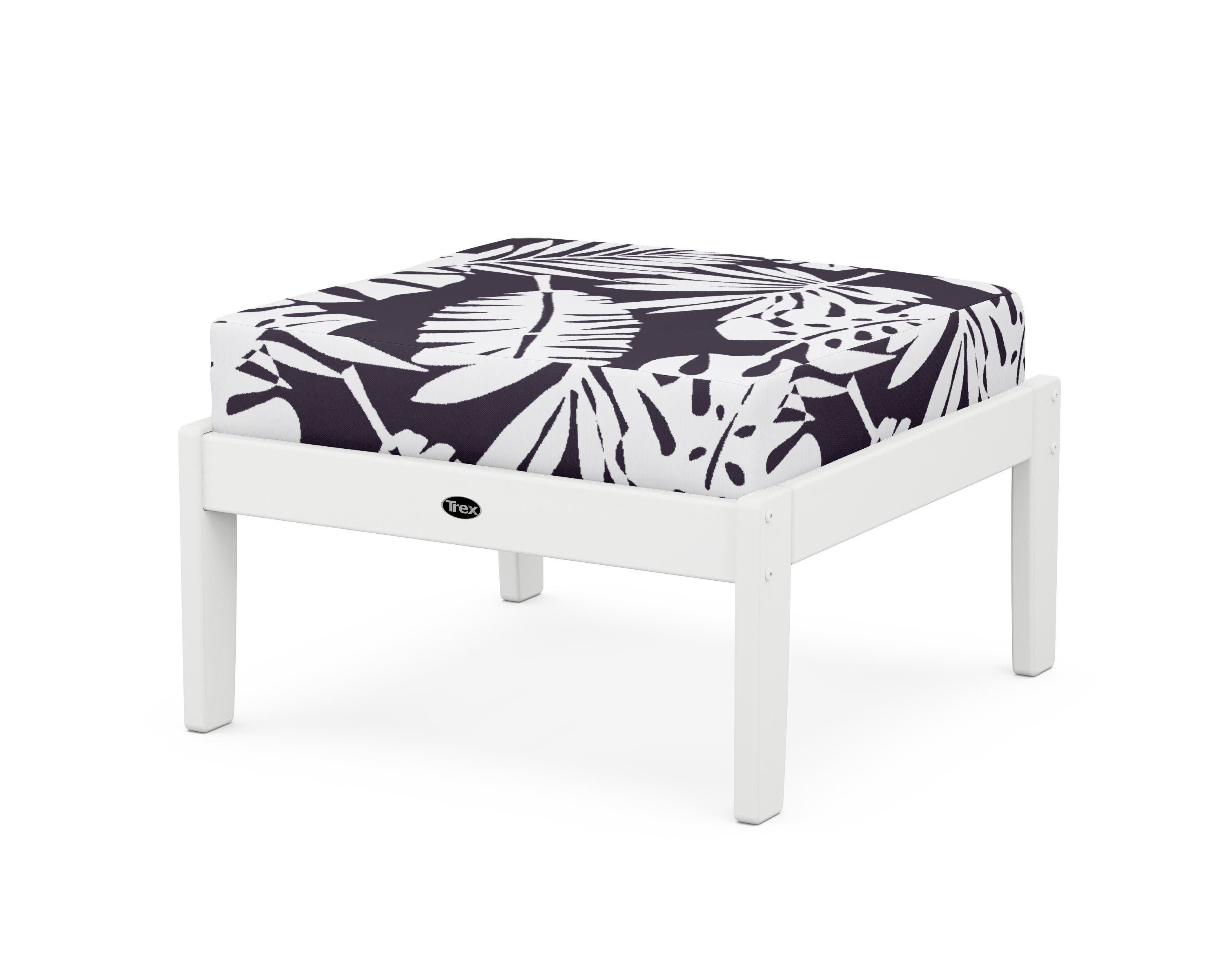 Yacht Club Deep Seating Ottoman in Classic White / Leaf Navy