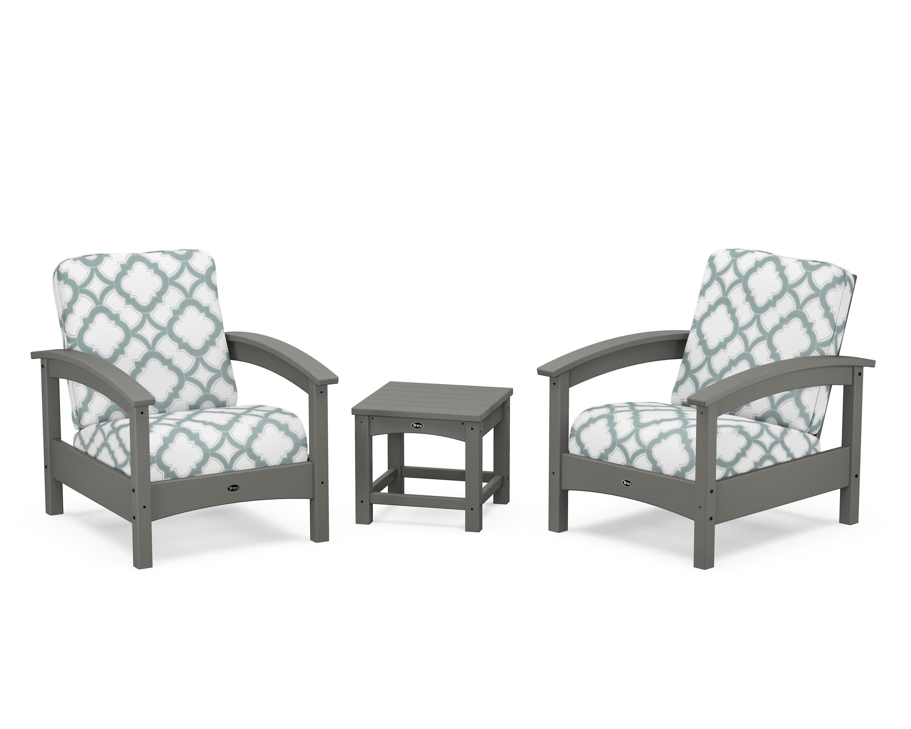 Rockport Club 3-Piece Deep Seating Conversation Set in Stepping Stone / Trellis Glacier Spa