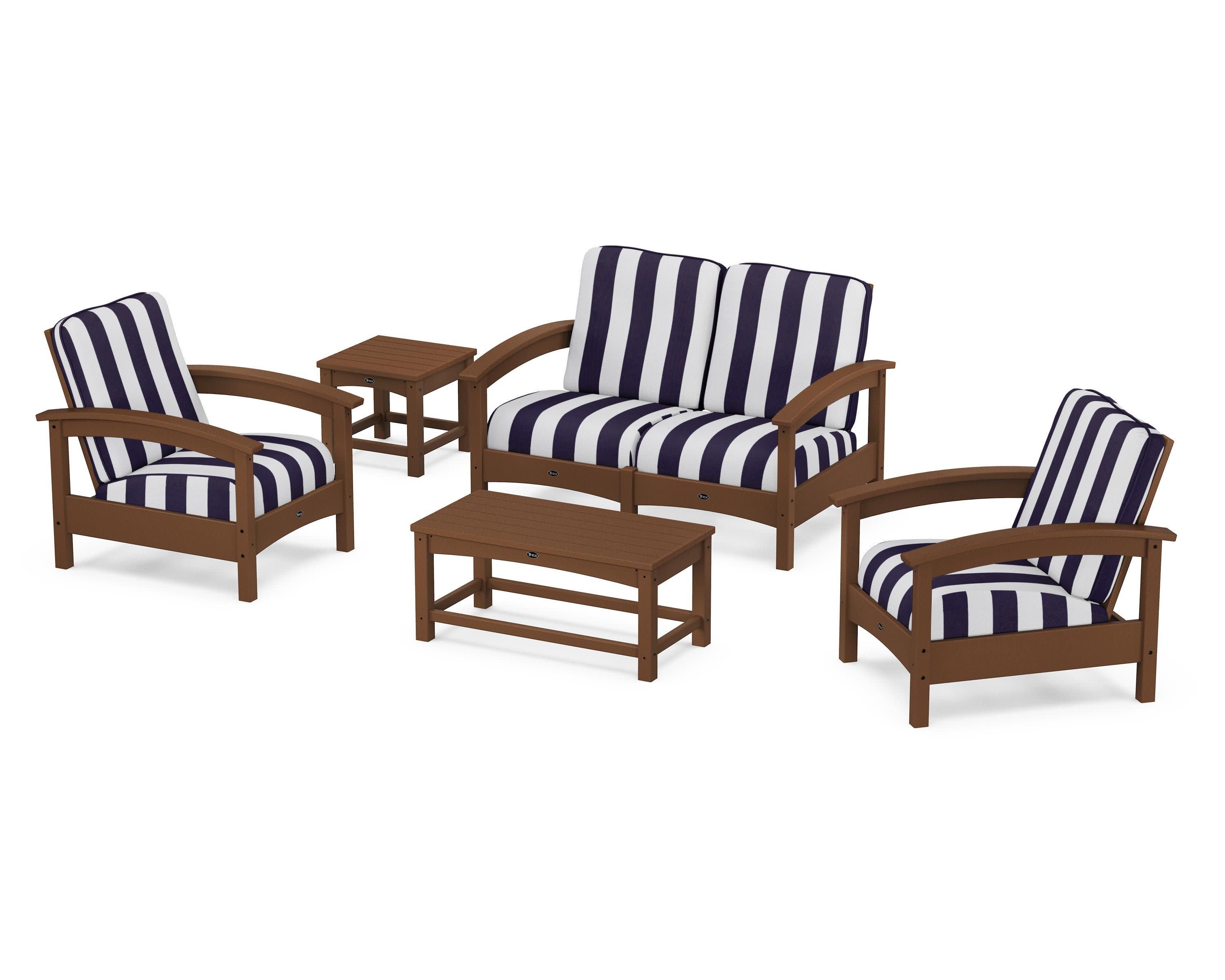 Rockport Club 6-Piece Deep Seating Conversation Set in Tree House / Cabana Stripe Navy
