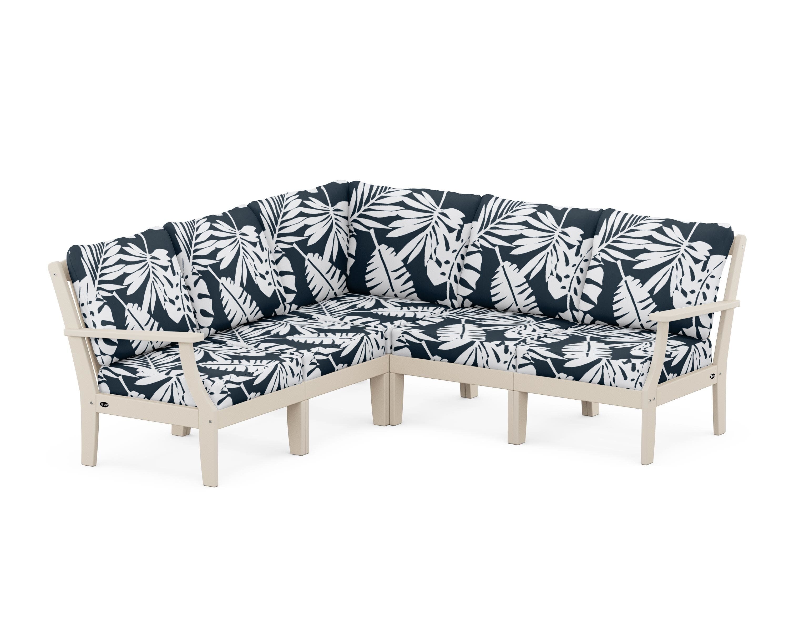 Yacht Club Modular 5-Piece Deep Seating Set in Sand Castle / Leaf Marine Indigo