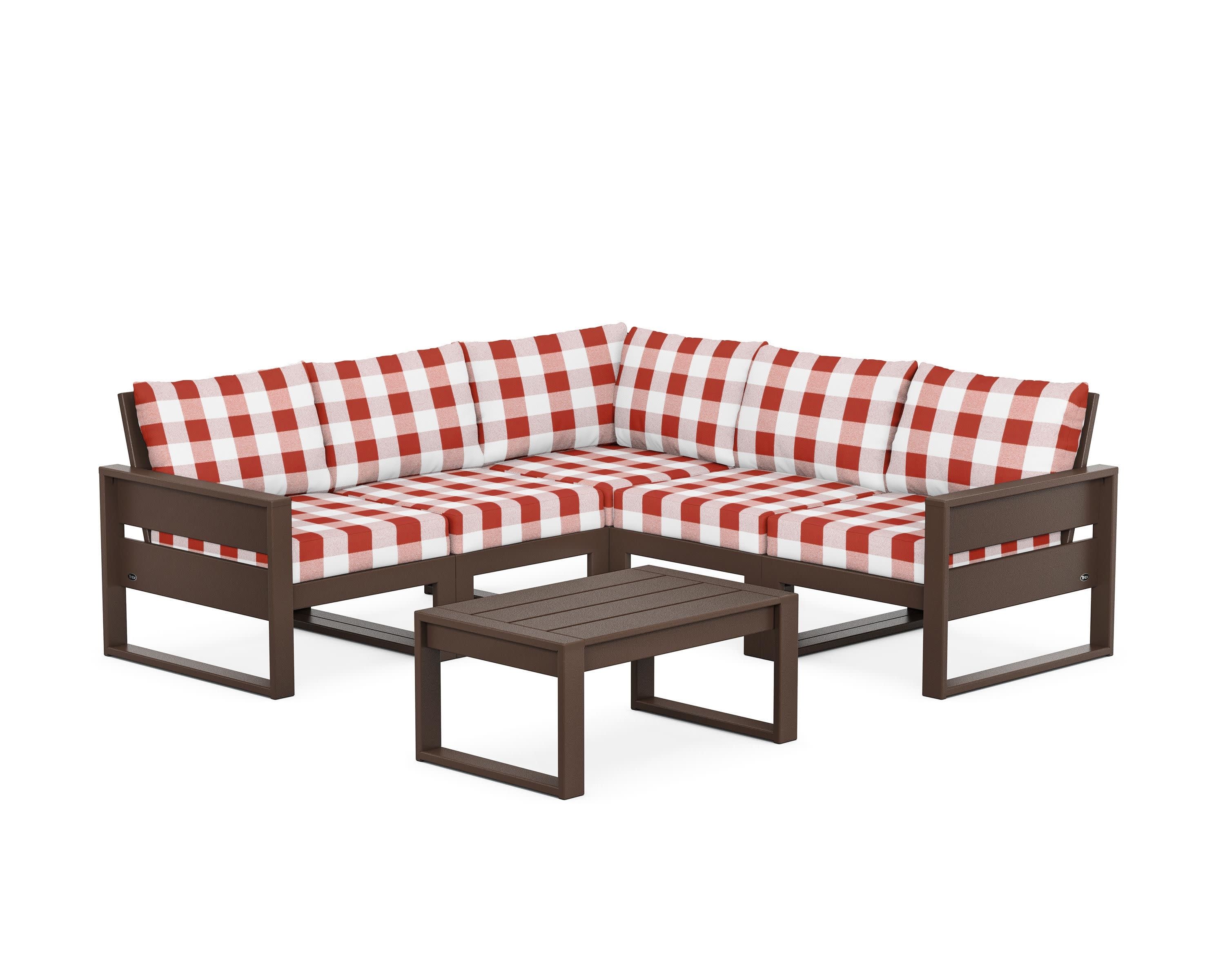 Eastport 6-Piece Deep Seating Sectional + Coffee Table Set in Vintage Lantern / Buffalo Plaid Crimson