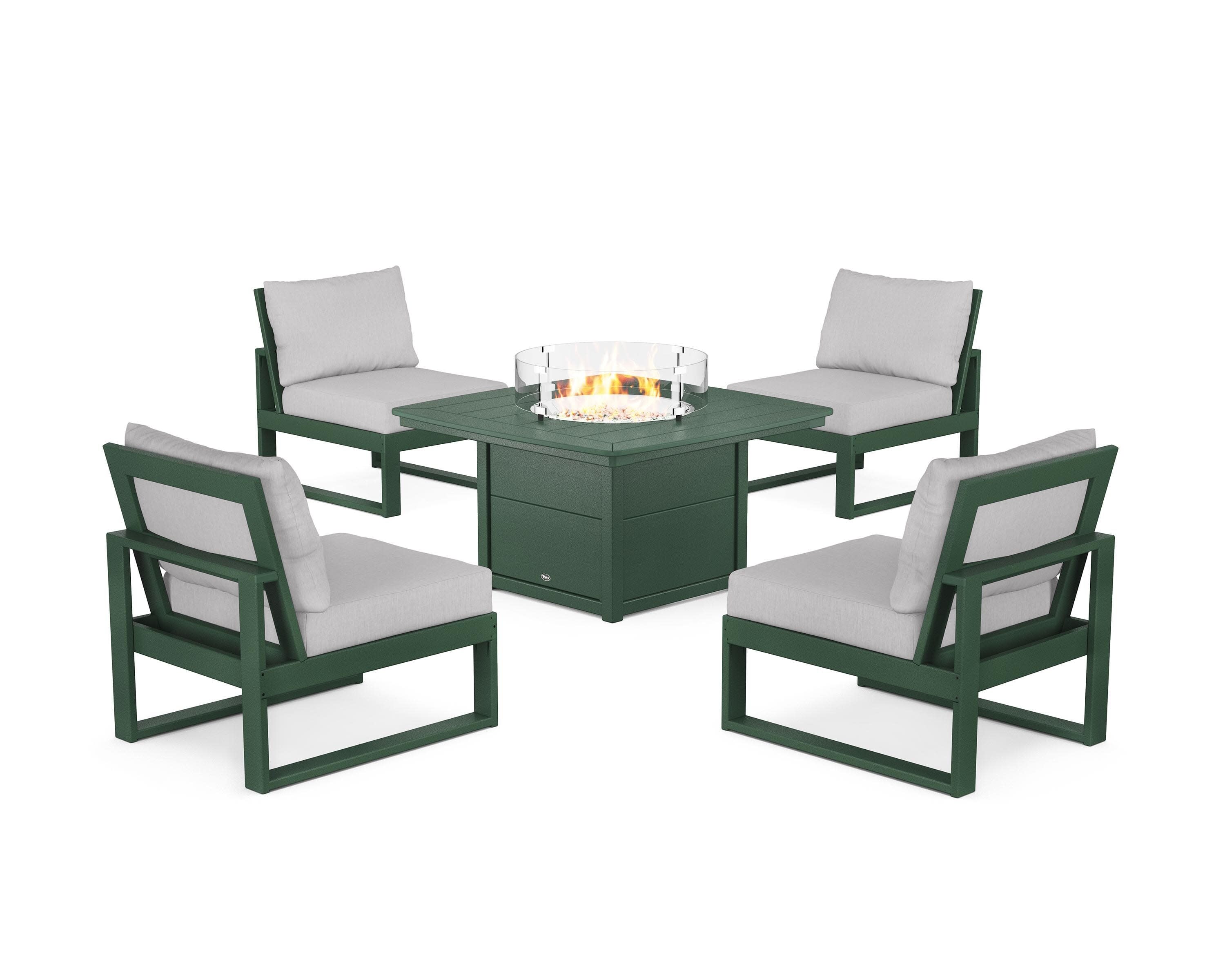 Eastport Modular 5-Piece Deep Seating Set with Yacht Club Fire Pit Table in Rainforest Canopy / Granite