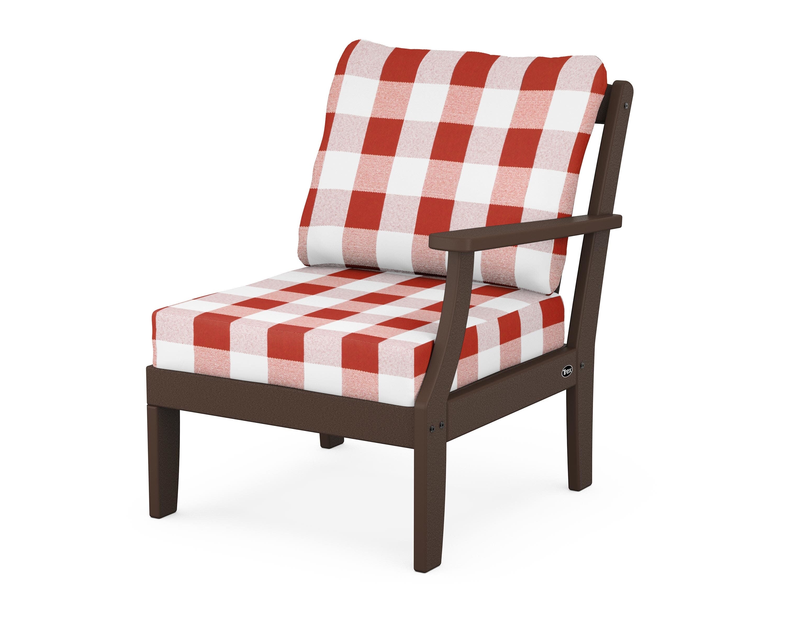 Yacht Club Modular Right Arm Chair in Vintage Lantern / Buffalo Plaid Crimson