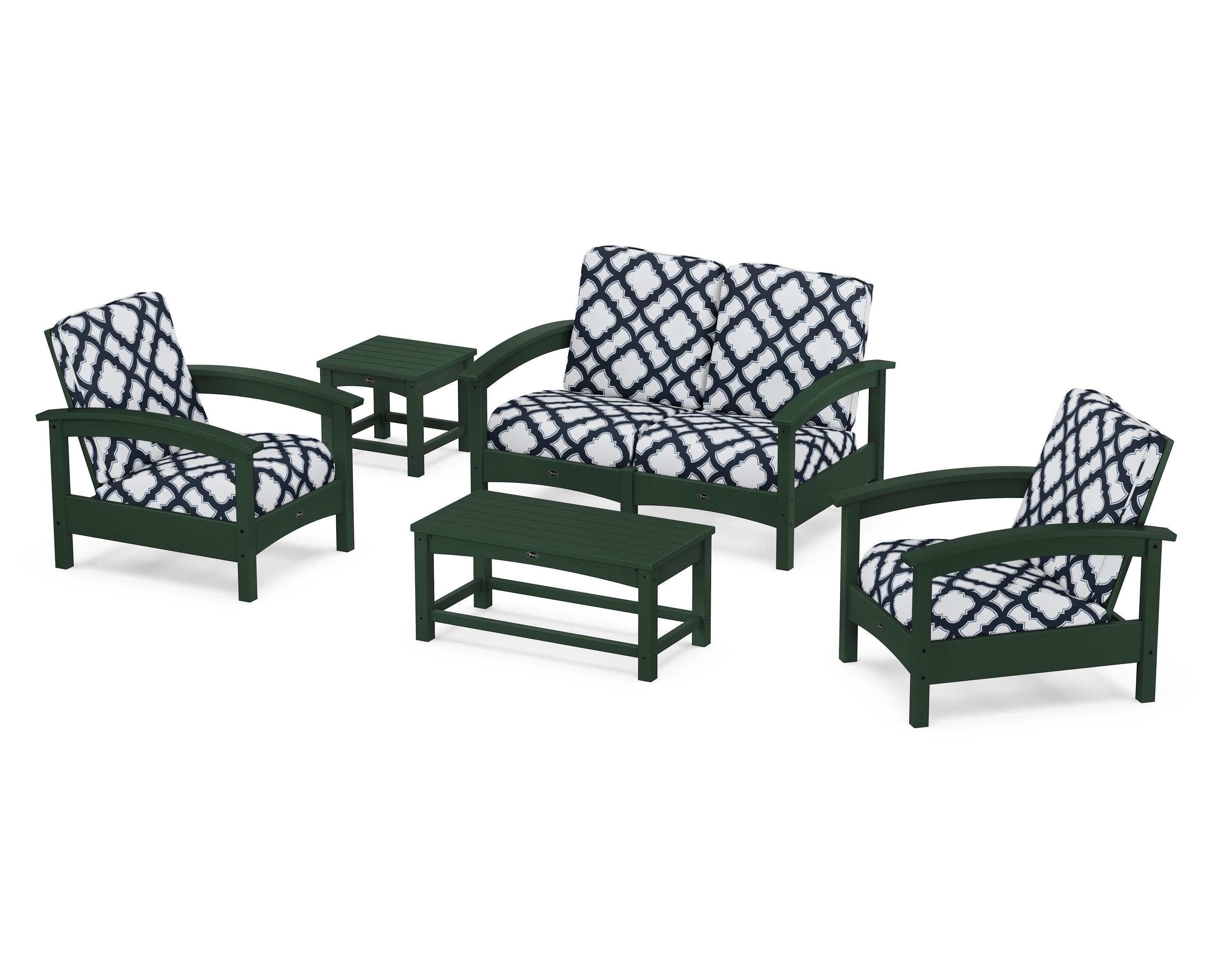 Rockport Club 6-Piece Deep Seating Conversation Set in Rainforest Canopy / Trellis Marine Indigo