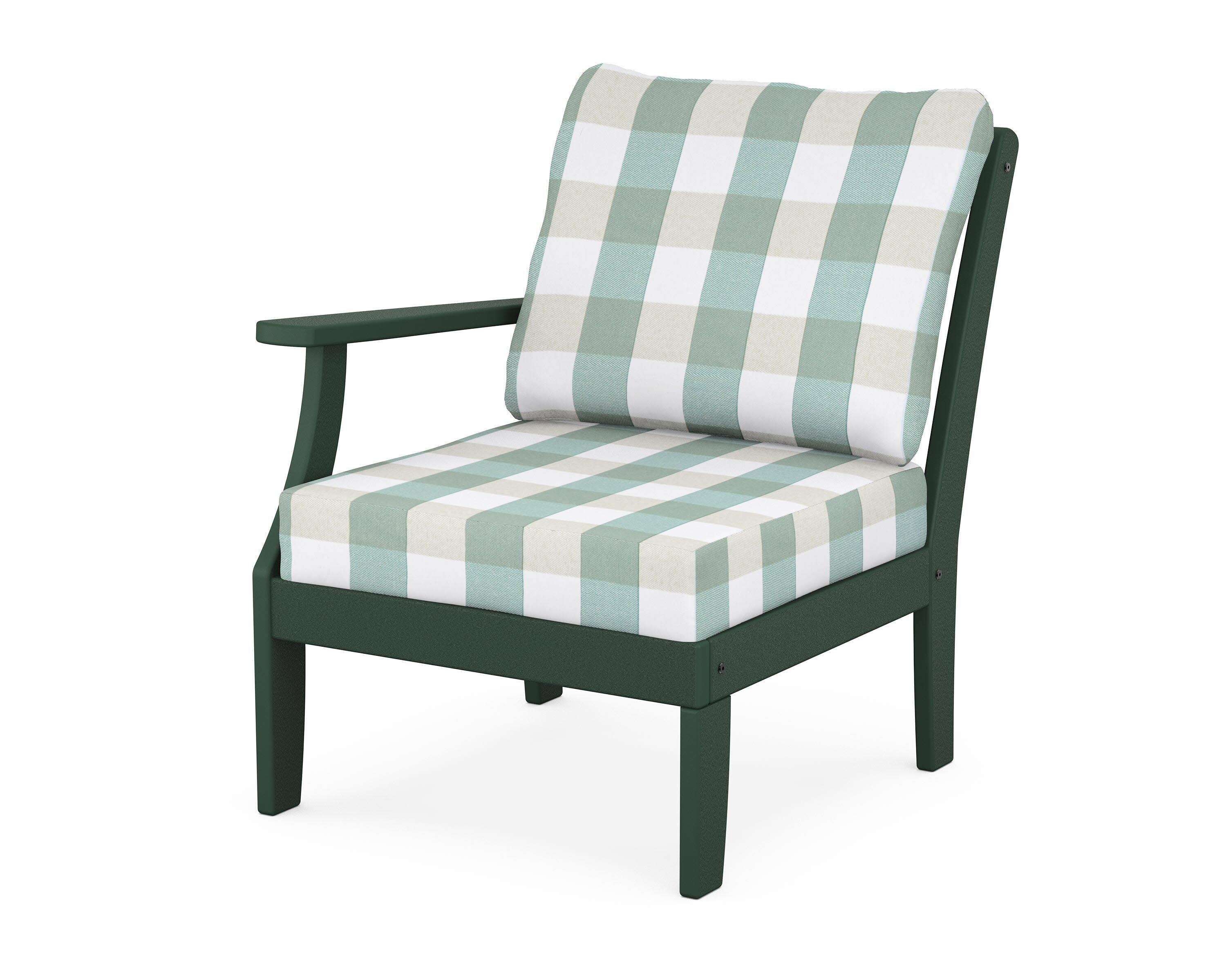 Yacht Club Modular Left Arm Chair in Rainforest Canopy / Buffalo Plaid Glacier Spa