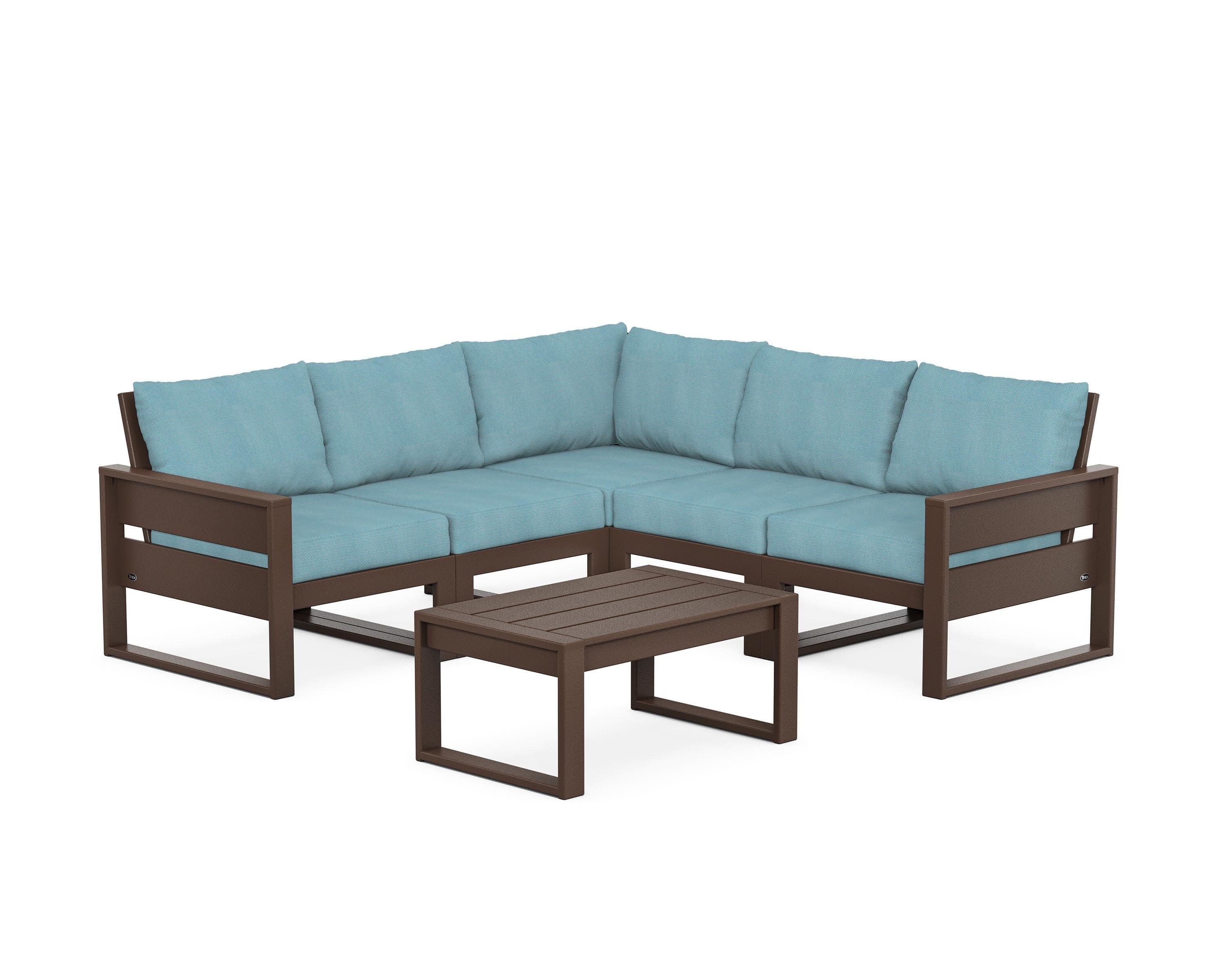 Eastport 6-Piece Deep Seating Sectional + Coffee Table Set in Vintage Lantern / Lattice Sky Blue