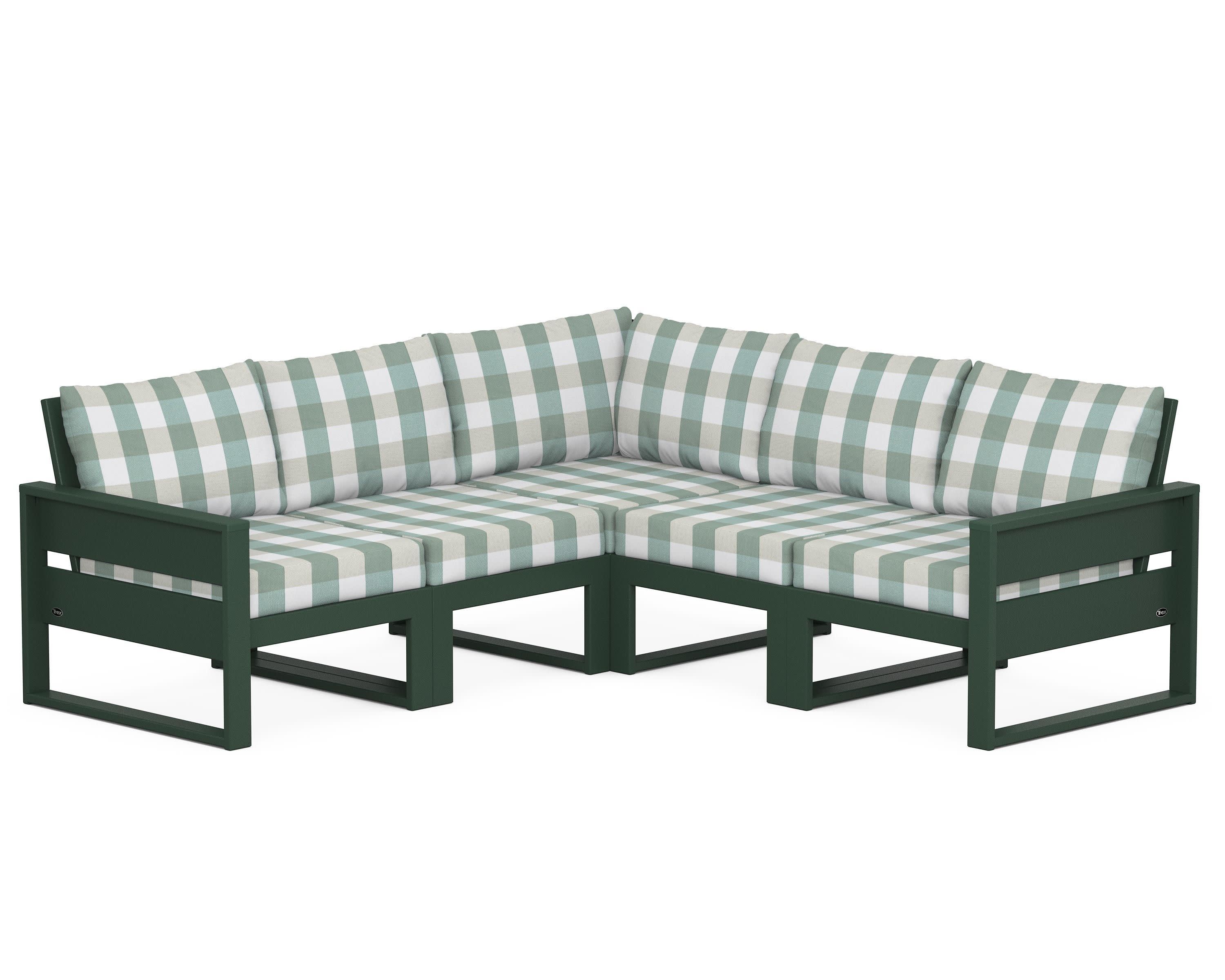 Eastport 5-Piece Sectional in Rainforest Canopy / Buffalo Plaid Glacier Spa