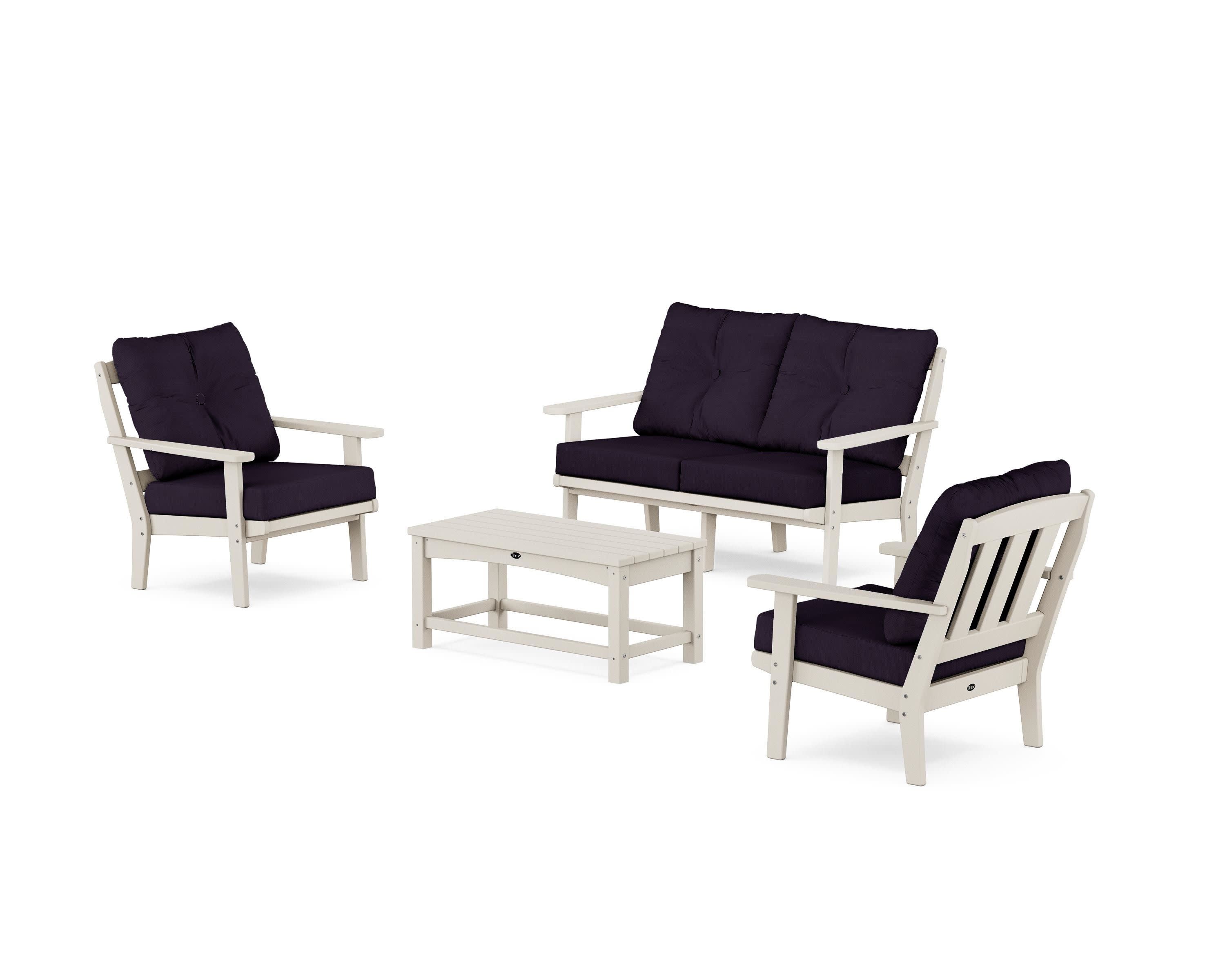 Cape Cod 4-Piece Deep Seating Set with Loveseat in Sand Castle / Navy Linen