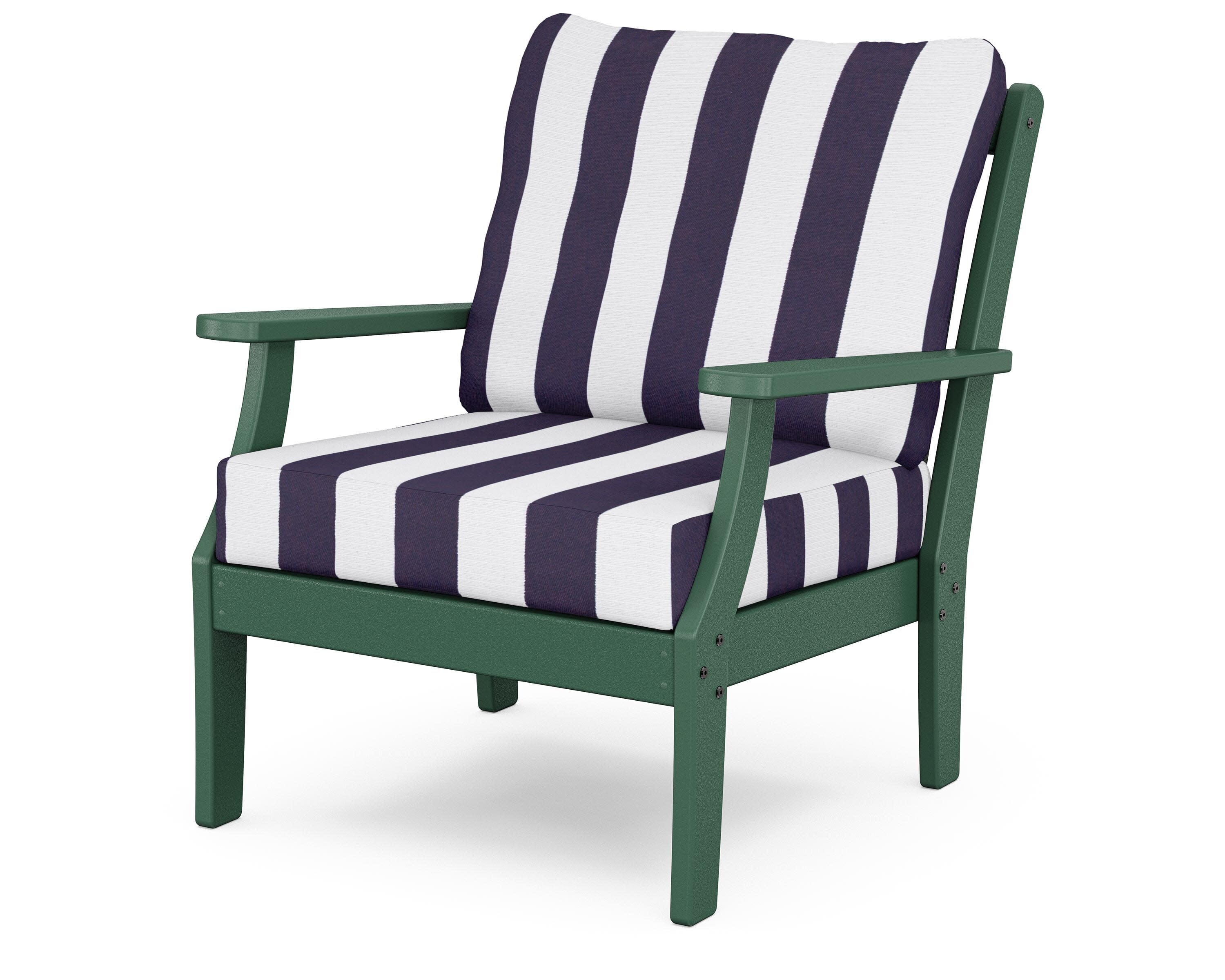 Yacht Club Deep Seating Chair in Rainforest Canopy / Cabana Stripe Navy