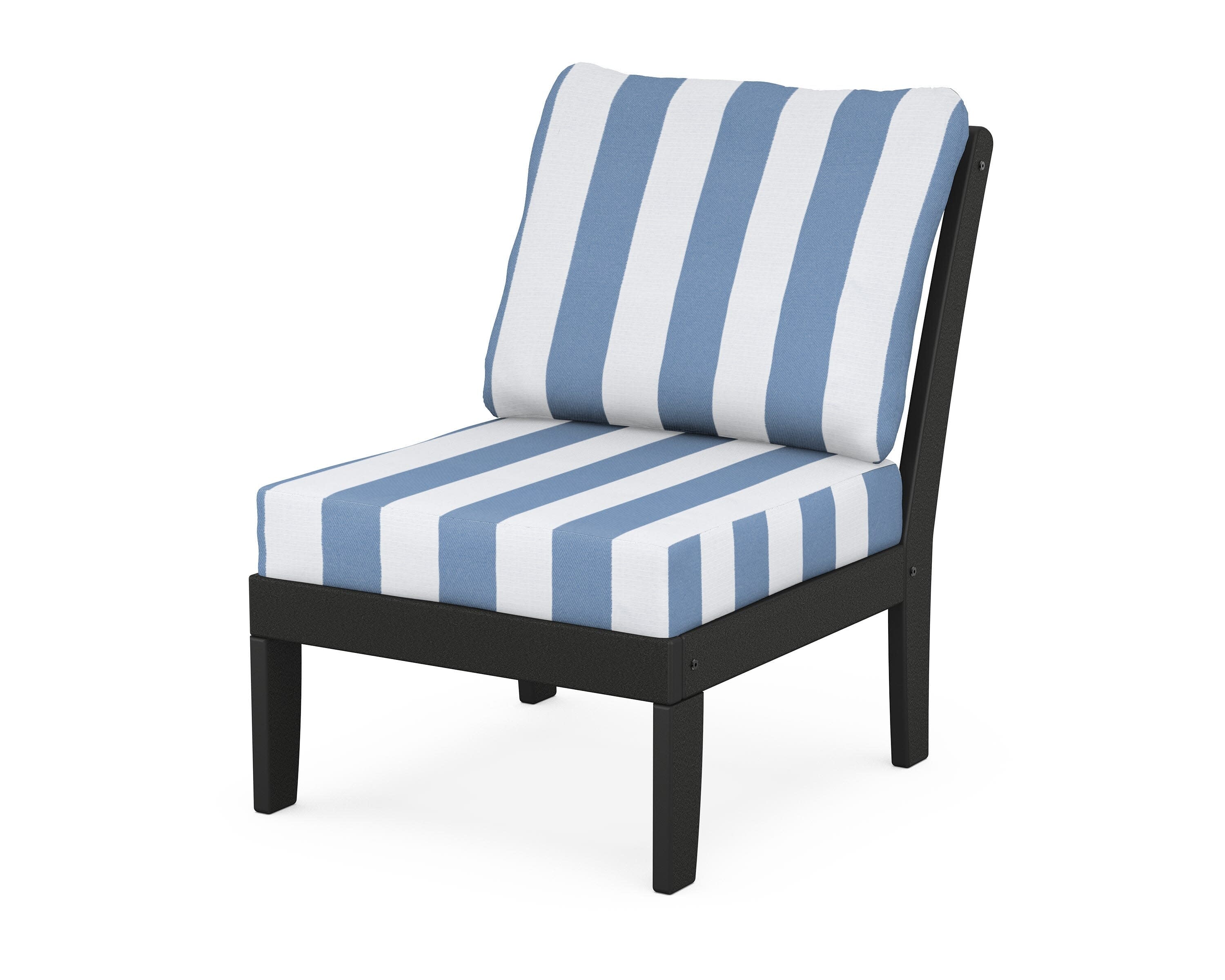 Yacht Club Modular Armless Chair in Charcoal Black / Cabana Stripe Sky Blue