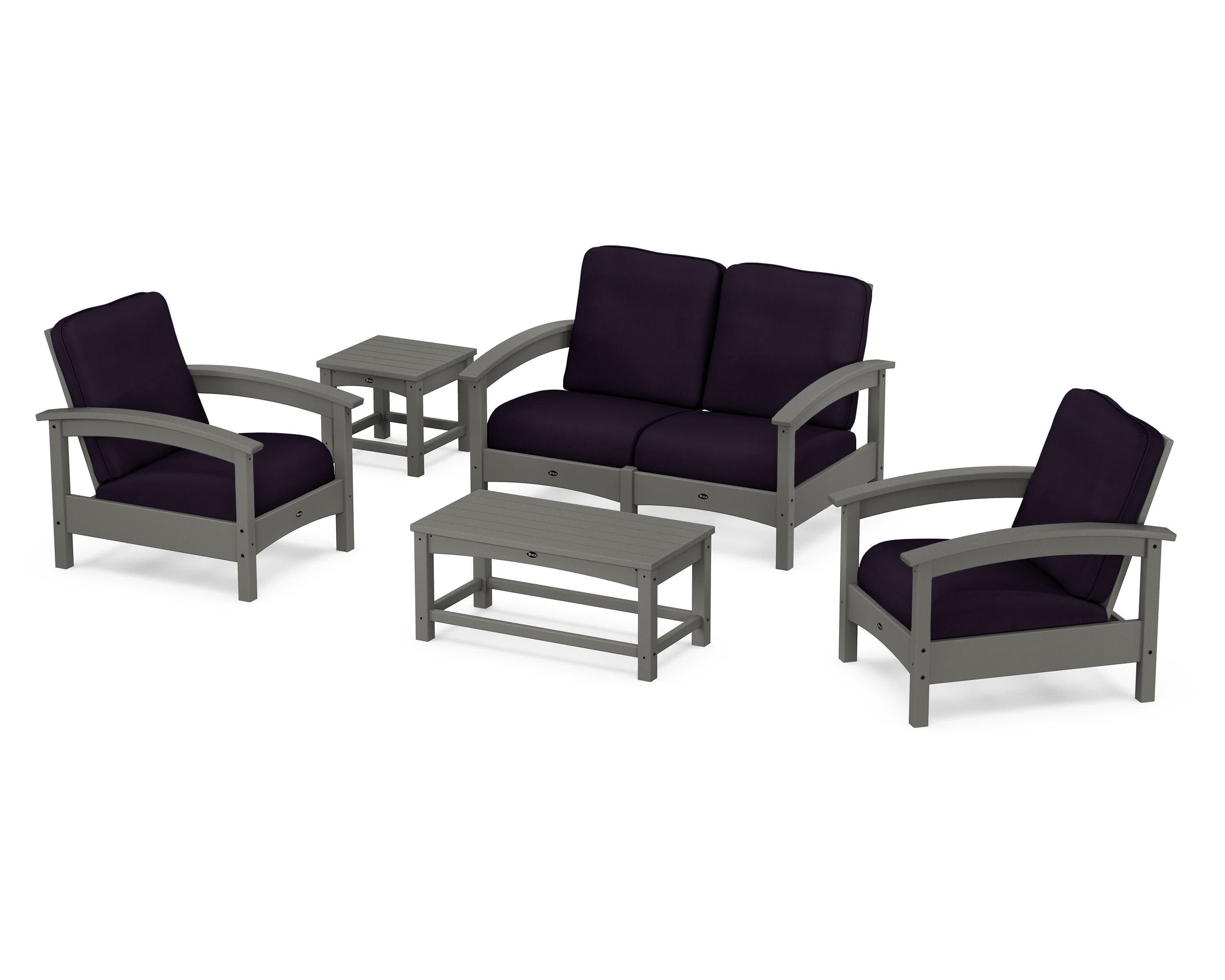 Rockport Club 6-Piece Deep Seating Conversation Set in Stepping Stone / Navy Linen