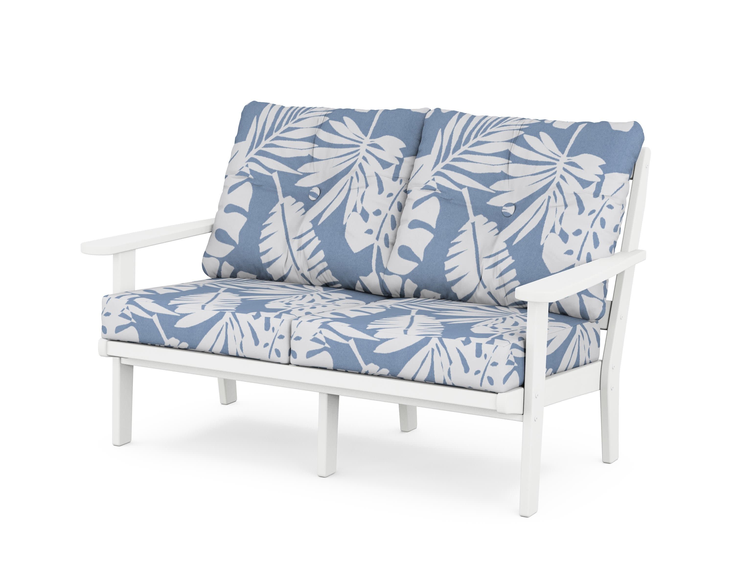 Cape Cod Deep Seating Loveseat in Classic White / Leaf Sky Blue