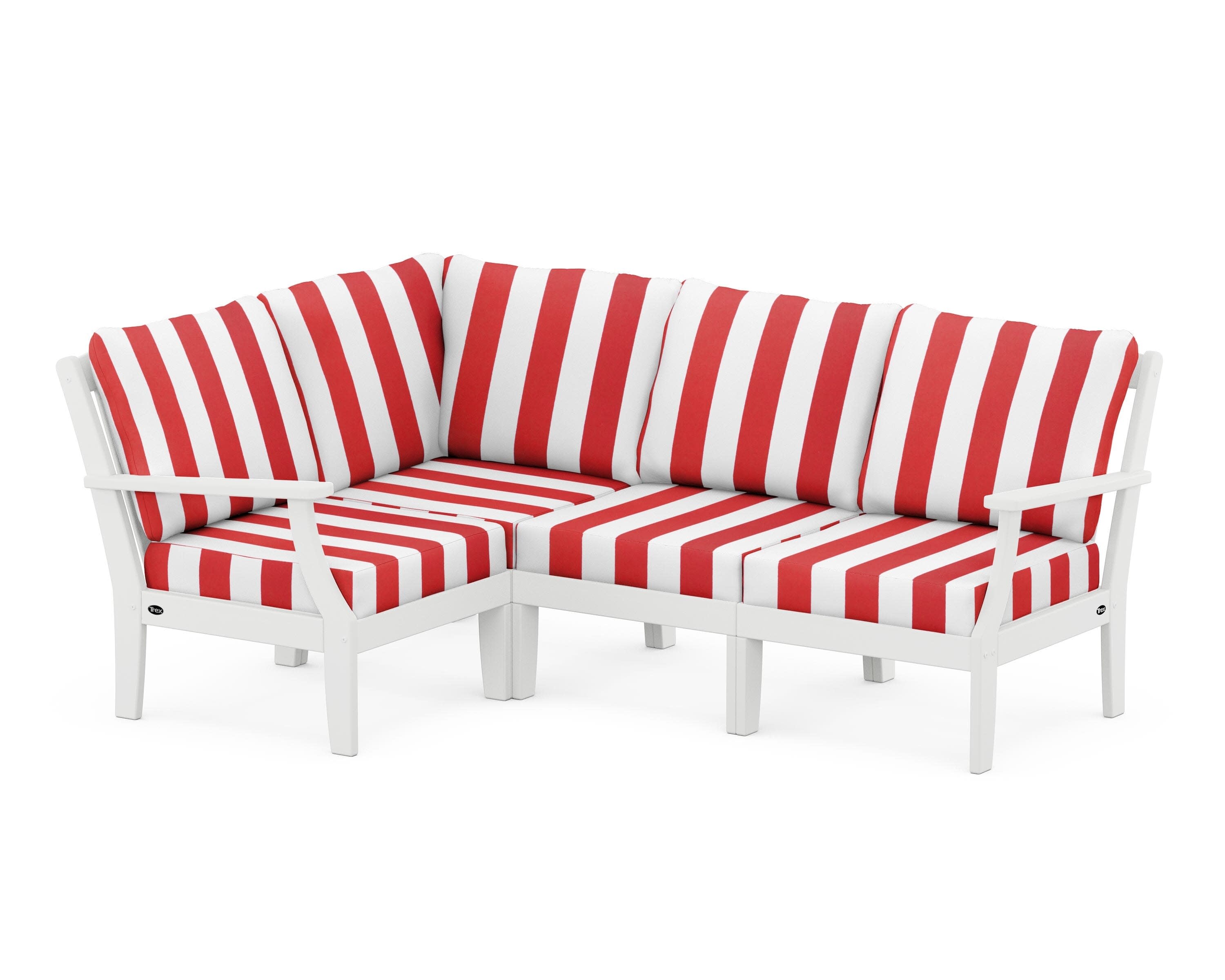 Yacht Club Modular 4-Piece Deep Seating Set in Classic White / Cabana Stripe Crimson