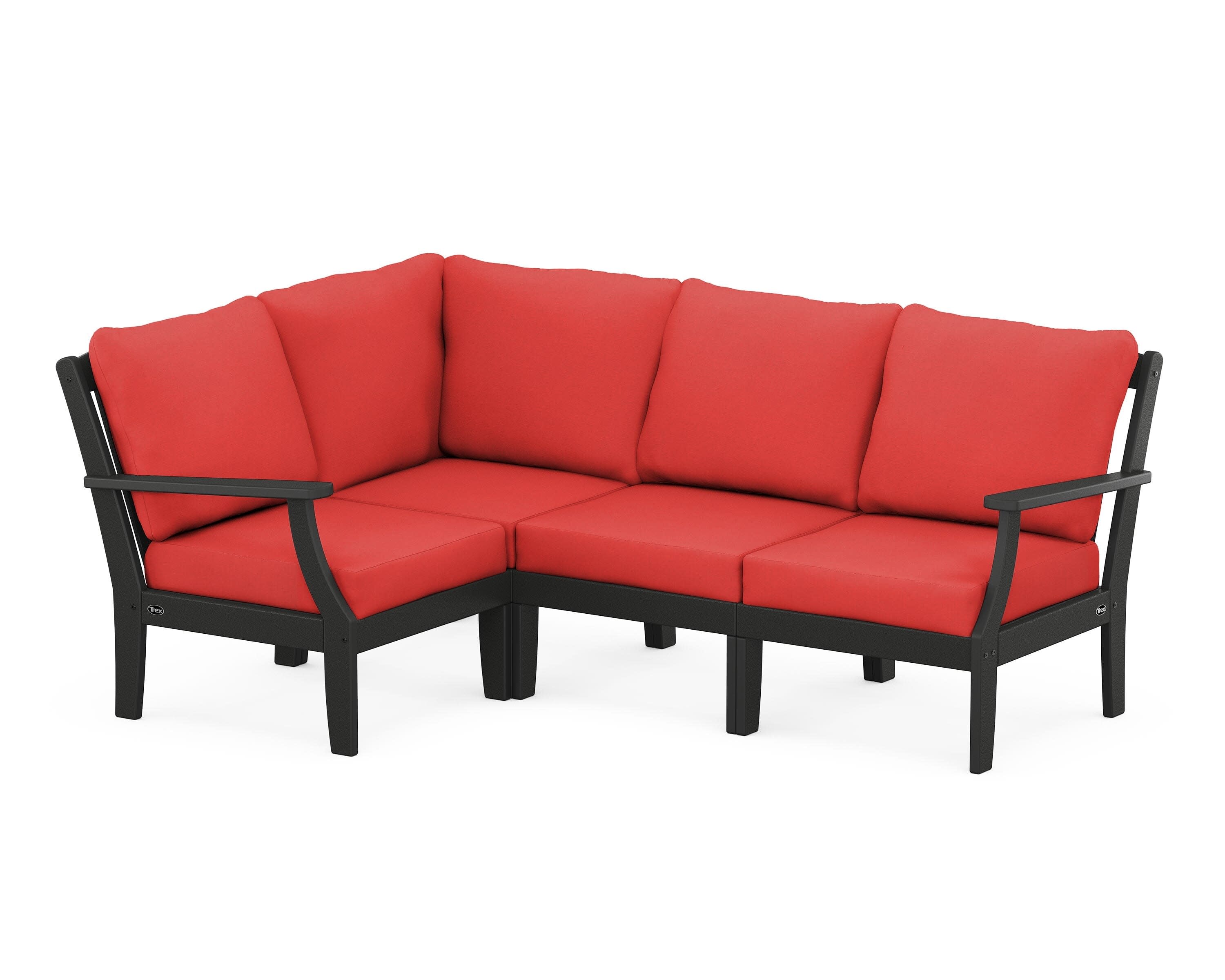 Yacht Club Modular 4-Piece Deep Seating Set in Charcoal Black / Crimson Linen