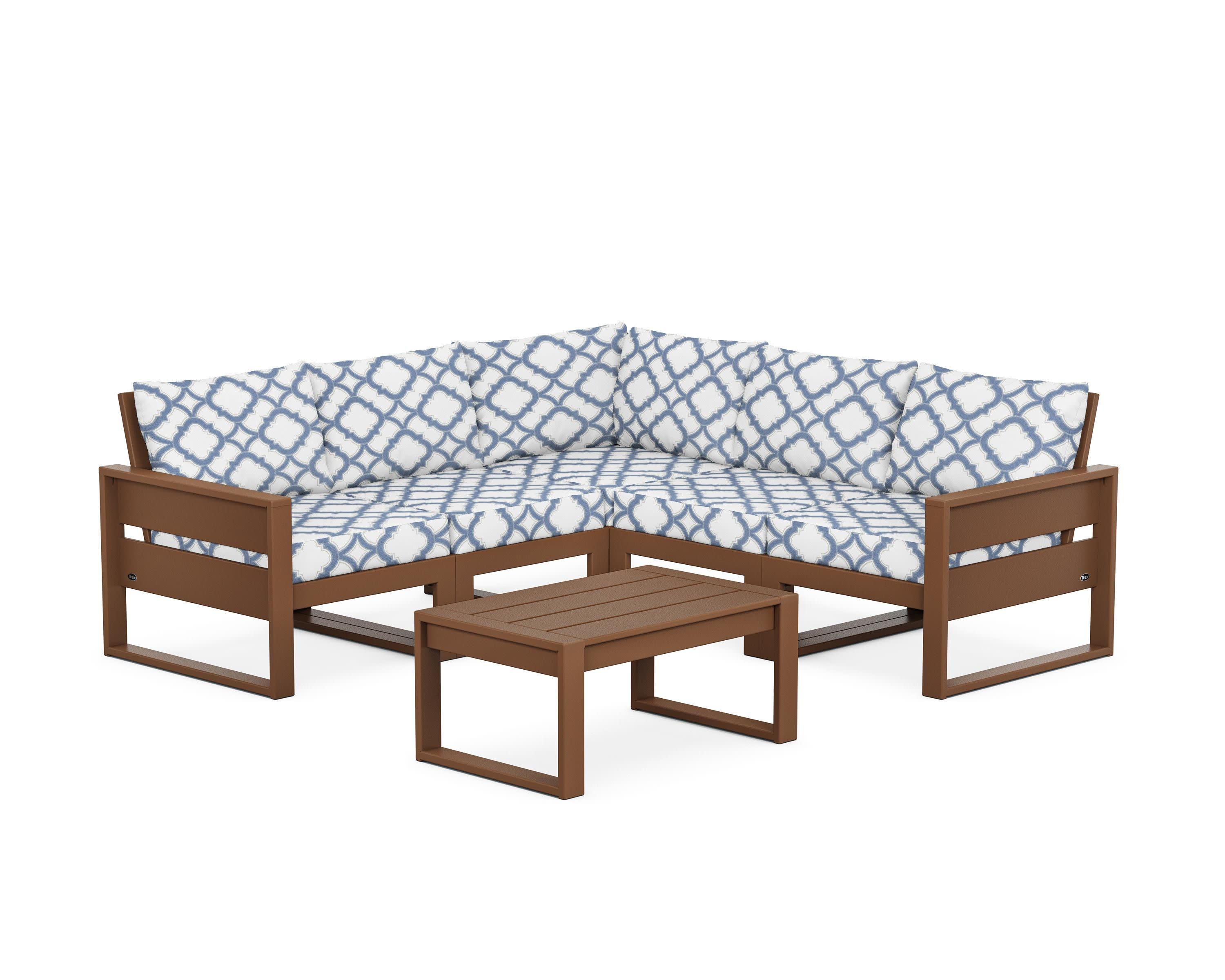 Eastport 6-Piece Deep Seating Sectional + Coffee Table Set in Tree House / Trellis Sky Blue