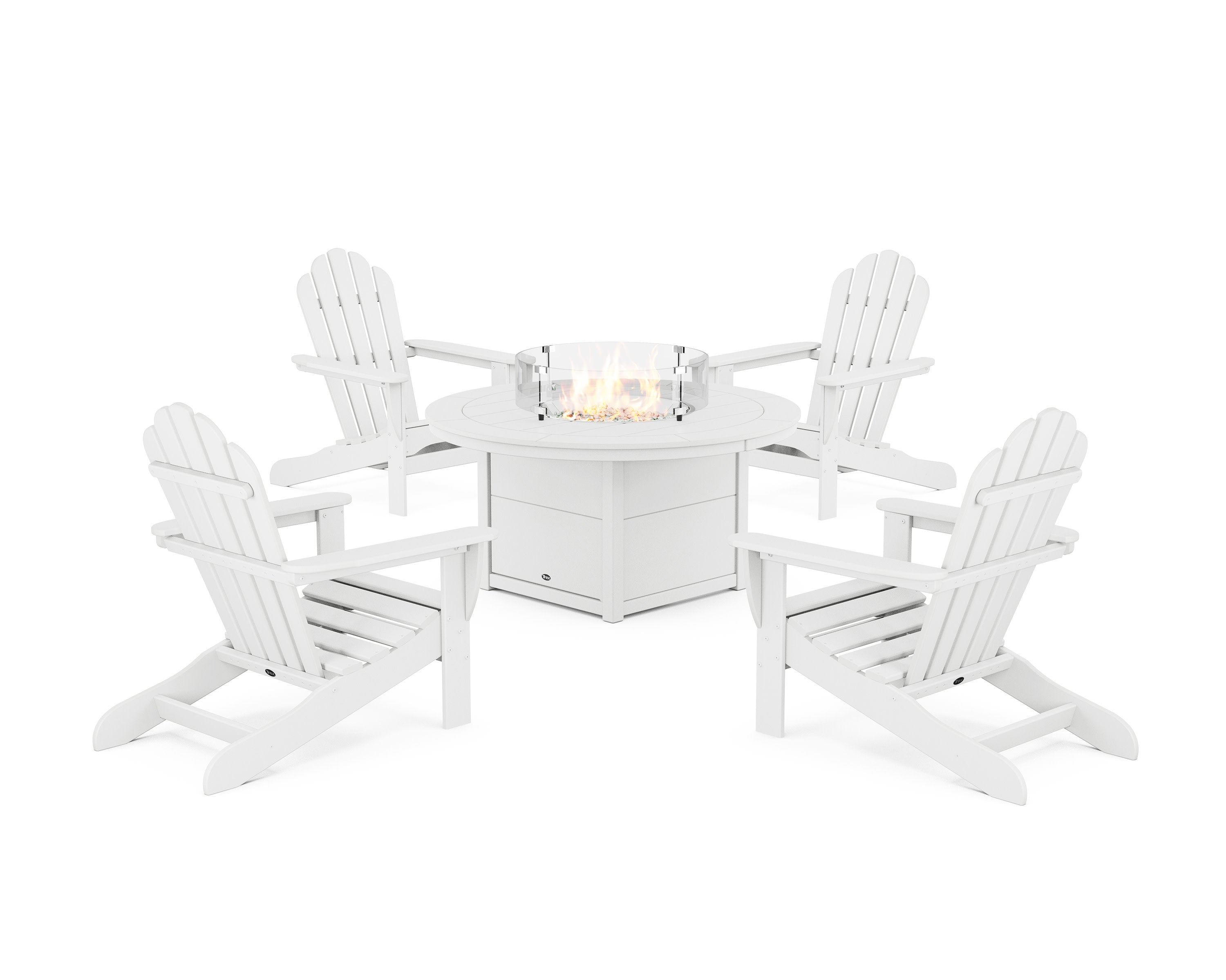 5-Piece Monterey Bay Adirondack Conversation Set with Fire Pit Table in Classic White