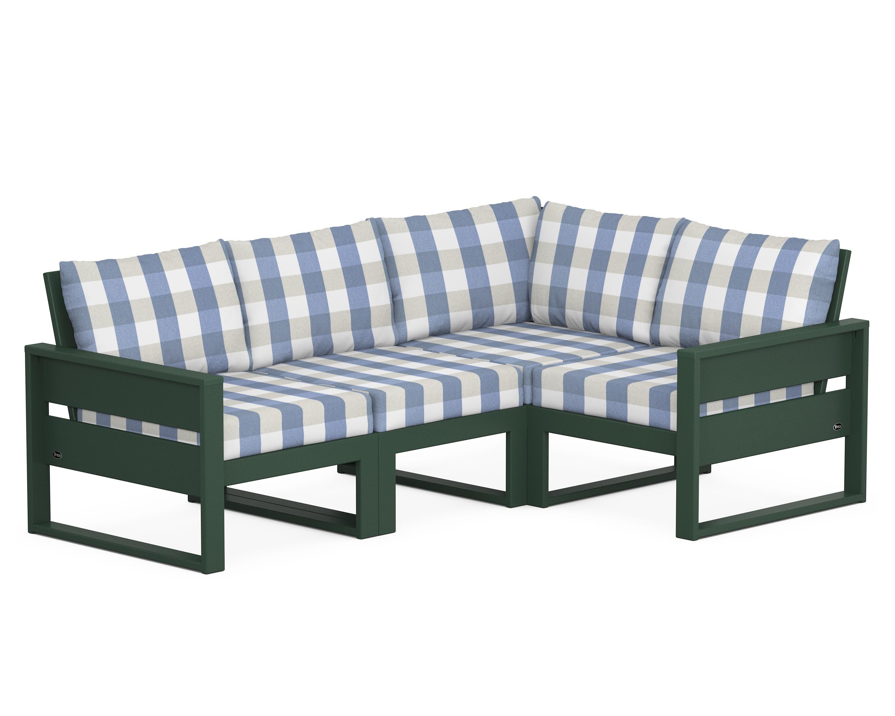 Eastport 4- Piece Sectional in Rainforest Canopy / Buffalo Plaid Sky Blue