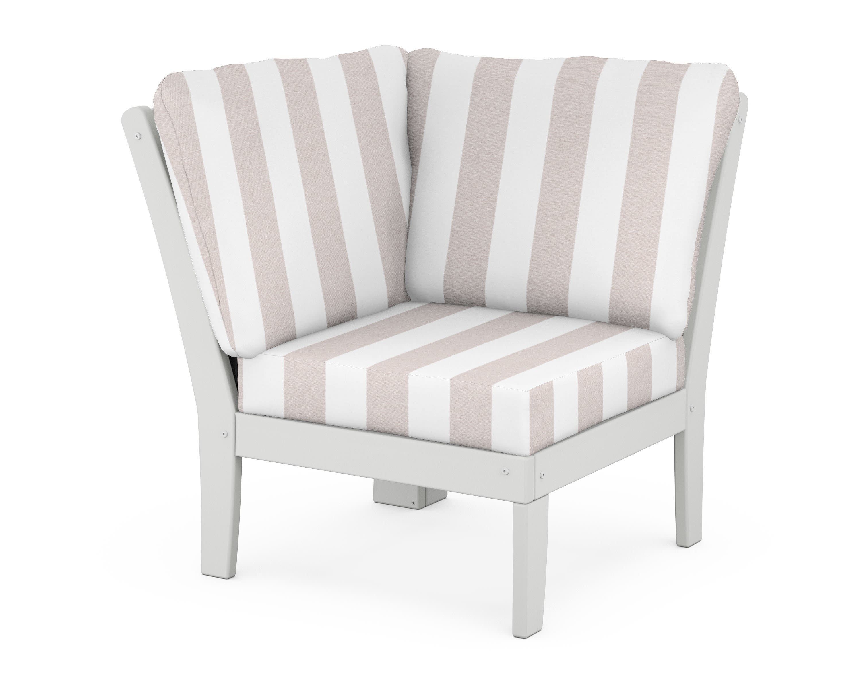 Yacht Club Modular Corner Chair in Classic White / Cabana Stripe Dune Burlap