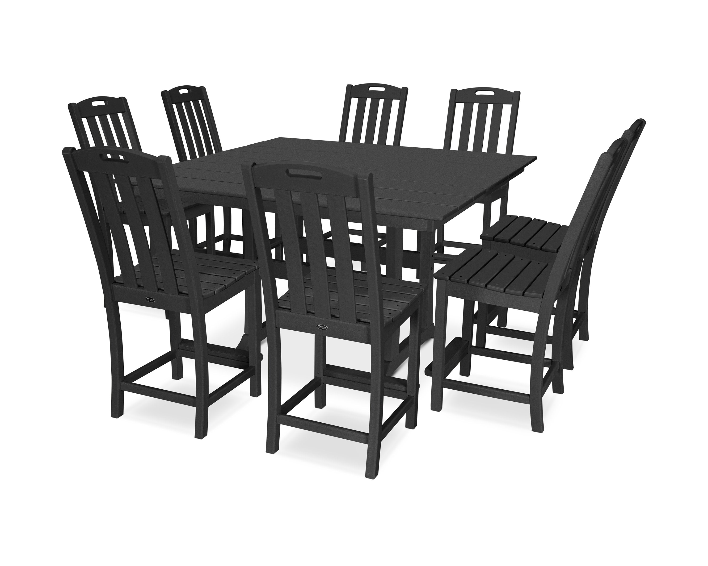 Yacht Club 9-Piece Farmhouse Trestle Side Chair Counter Set in Charcoal Black