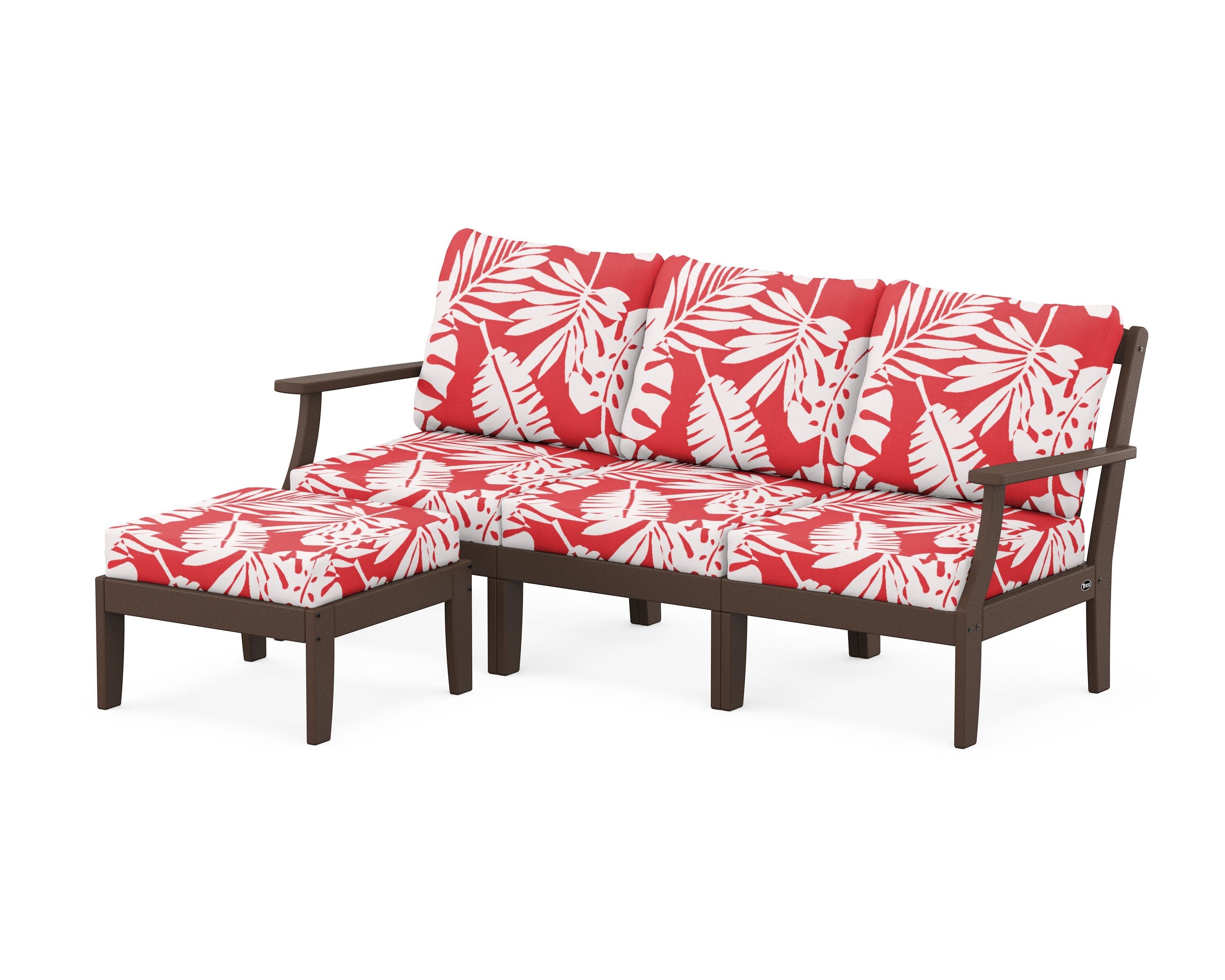 Yacht Club Modular 4-Piece Deep Seating Set with Ottoman in Vintage Lantern / Leaf Crimson