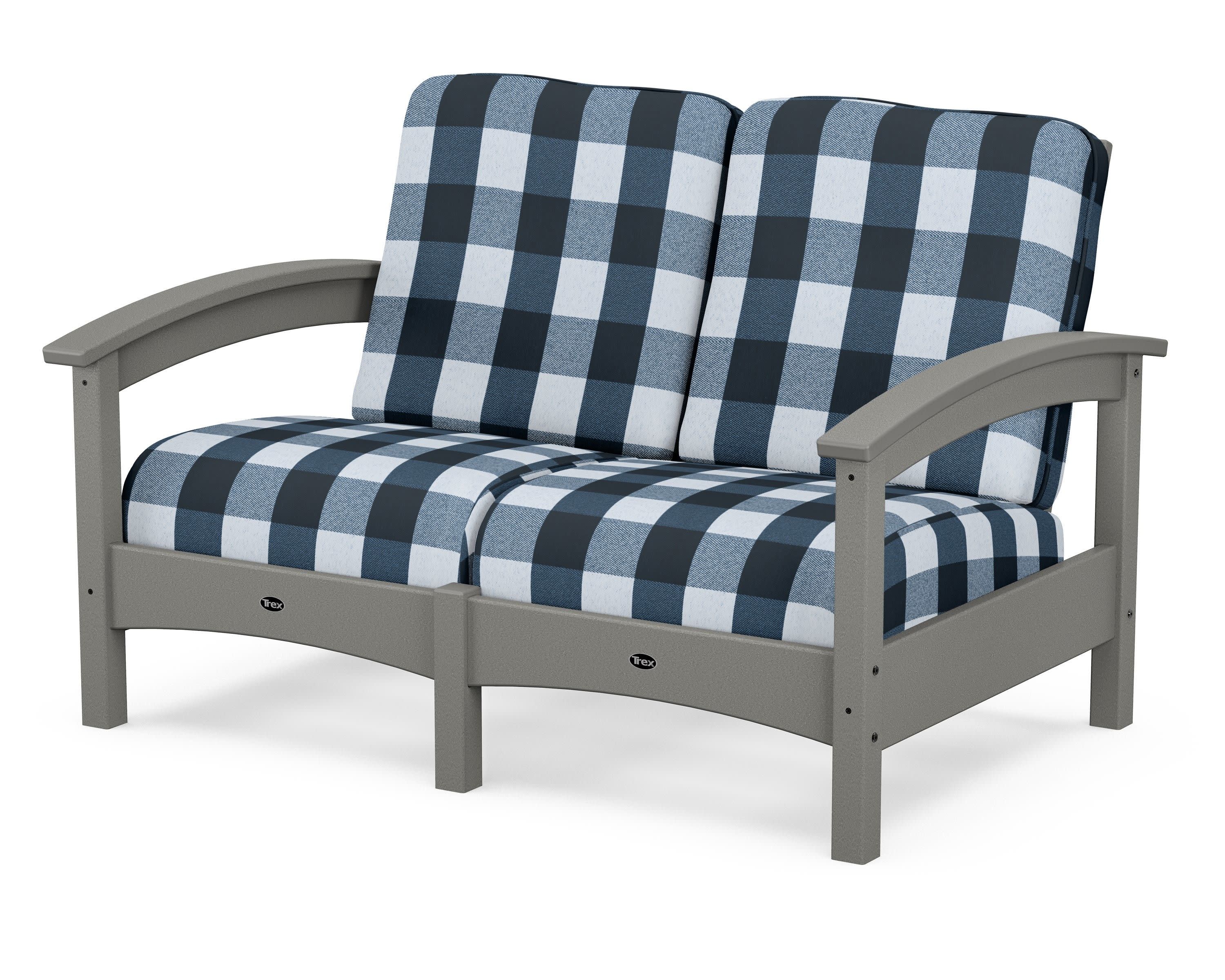 Rockport Club Loveseat in Stepping Stone / Buffalo Plaid Marine Indigo