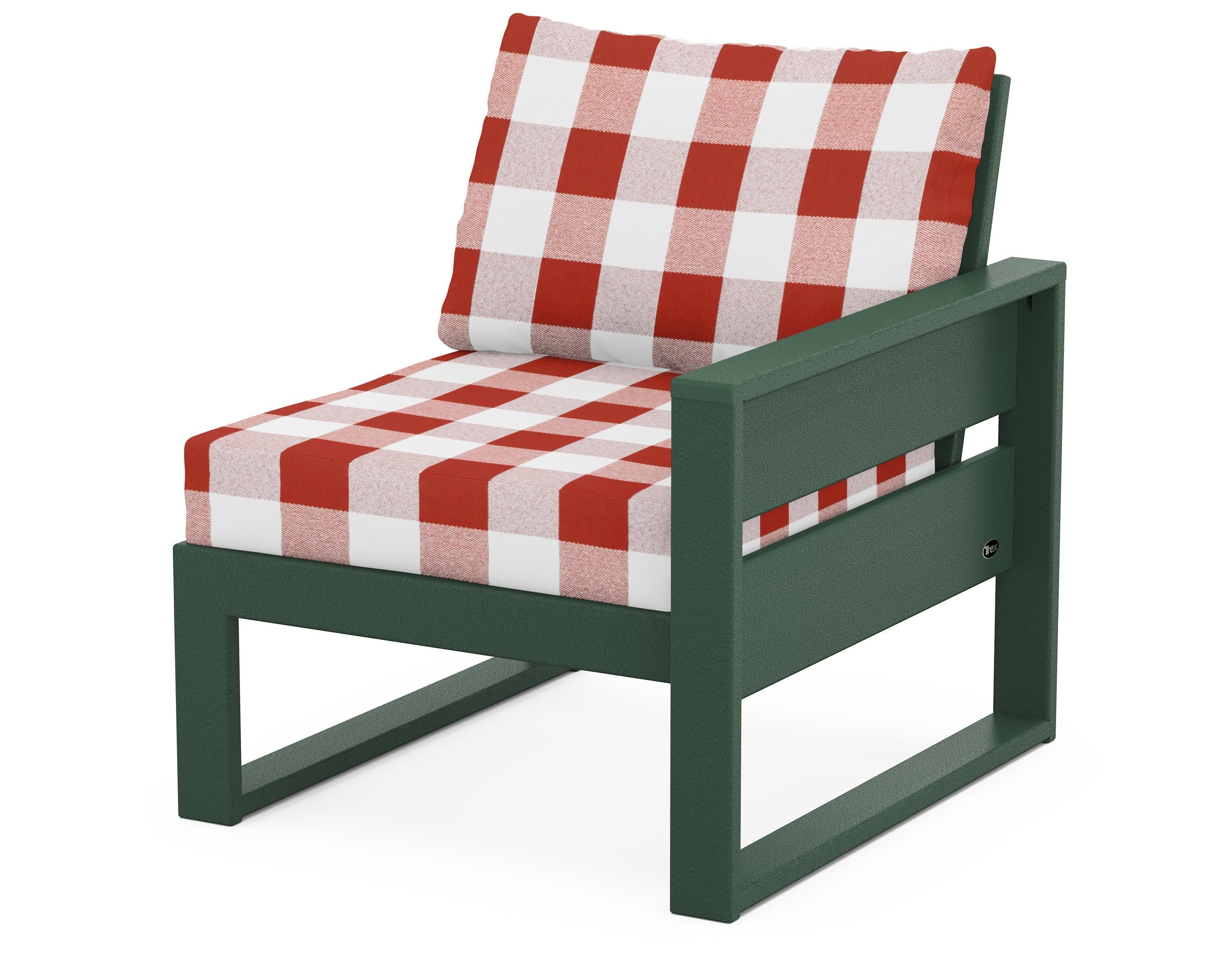 Eastport Modular Right Arm Chair in Rainforest Canopy / Buffalo Plaid Crimson