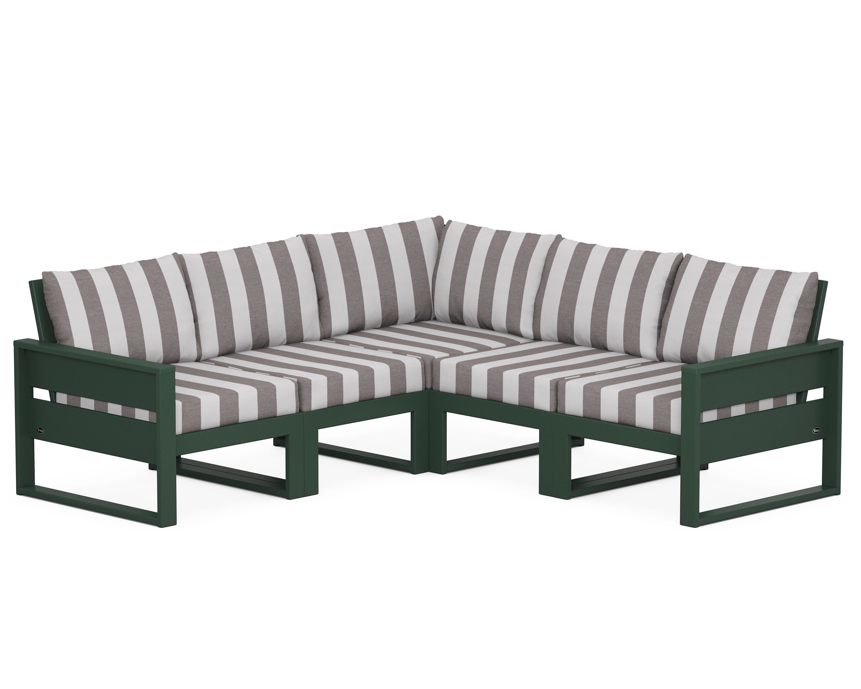 Eastport 5-Piece Sectional in Rainforest Canopy / Cabana Stripe Grey Mist