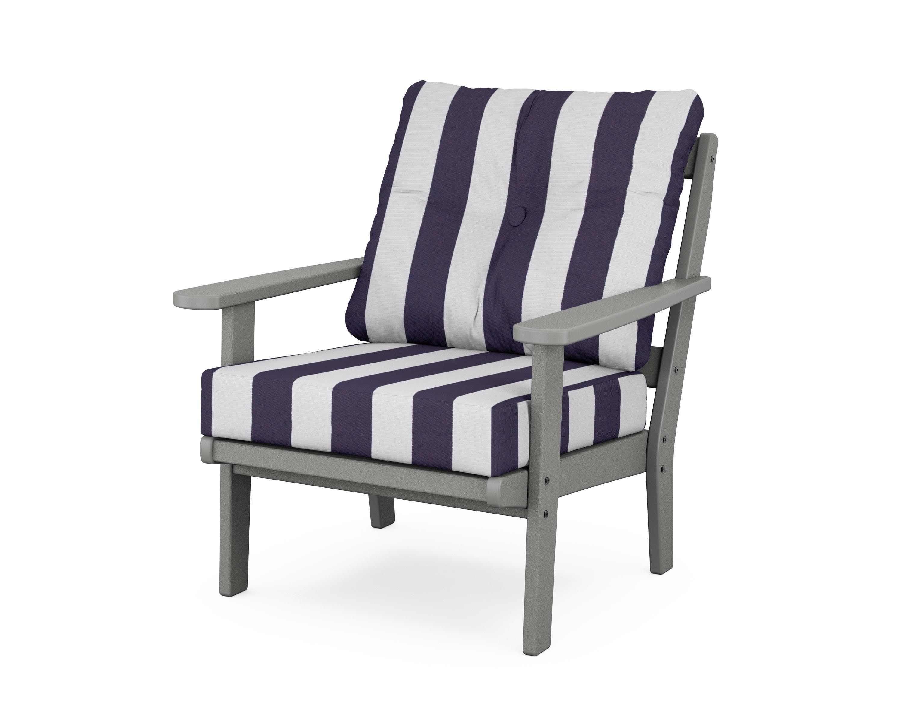 Cape Cod Deep Seating Chair in Stepping Stone / Cabana Stripe Navy