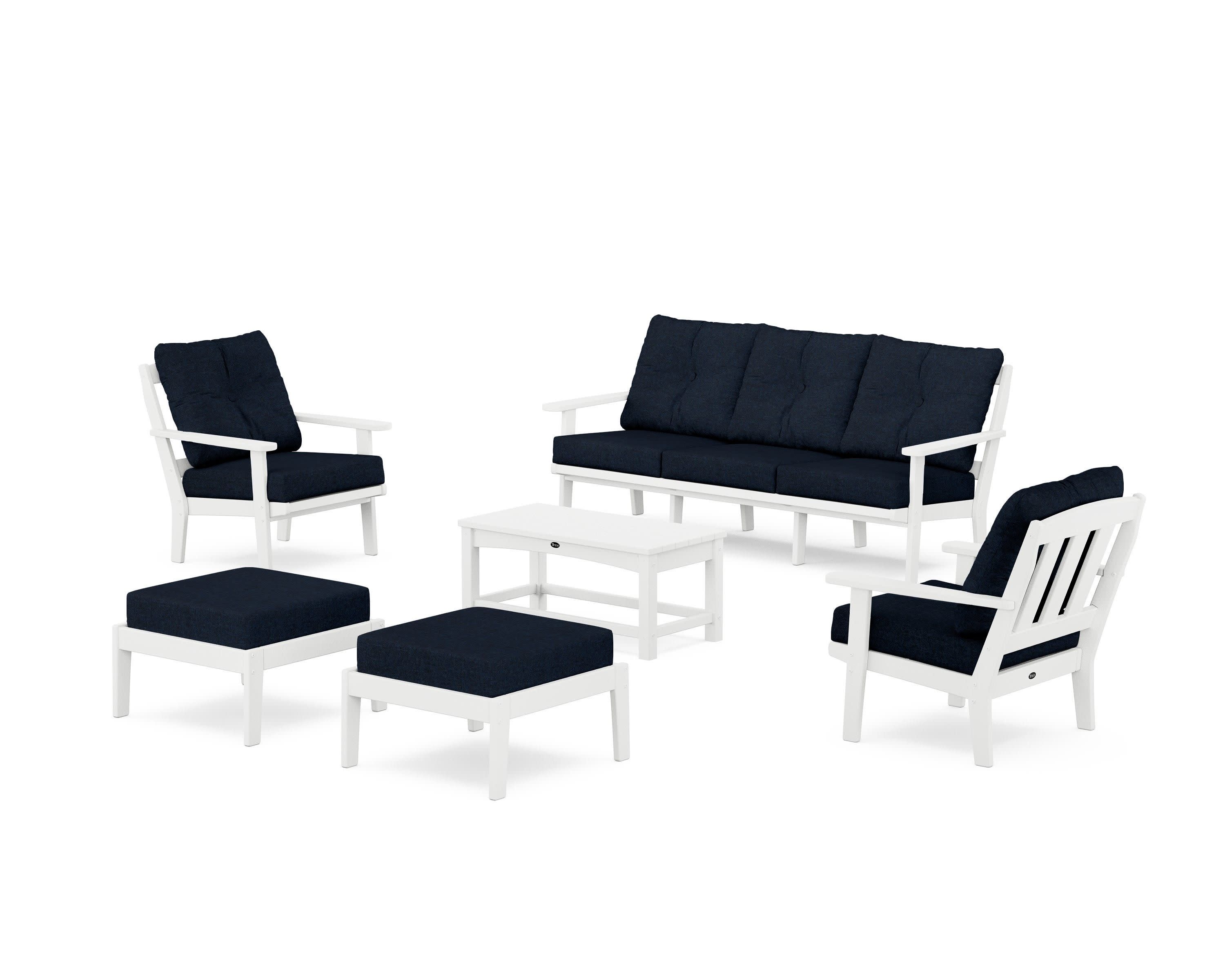 Cape Cod 6-Piece Lounge Sofa Set in Classic White / Marine Indigo