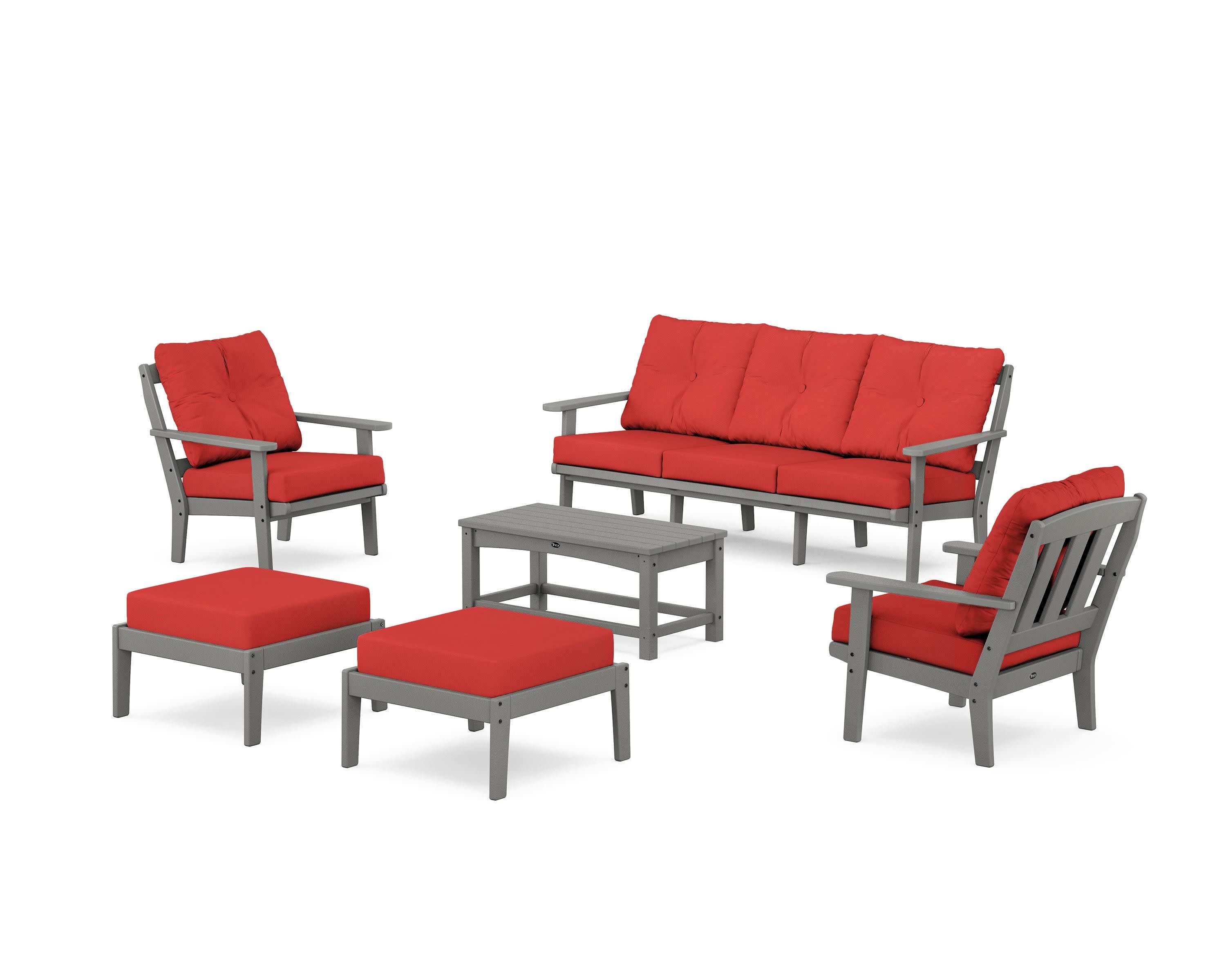 Cape Cod 6-Piece Lounge Sofa Set in Stepping Stone / Crimson Linen
