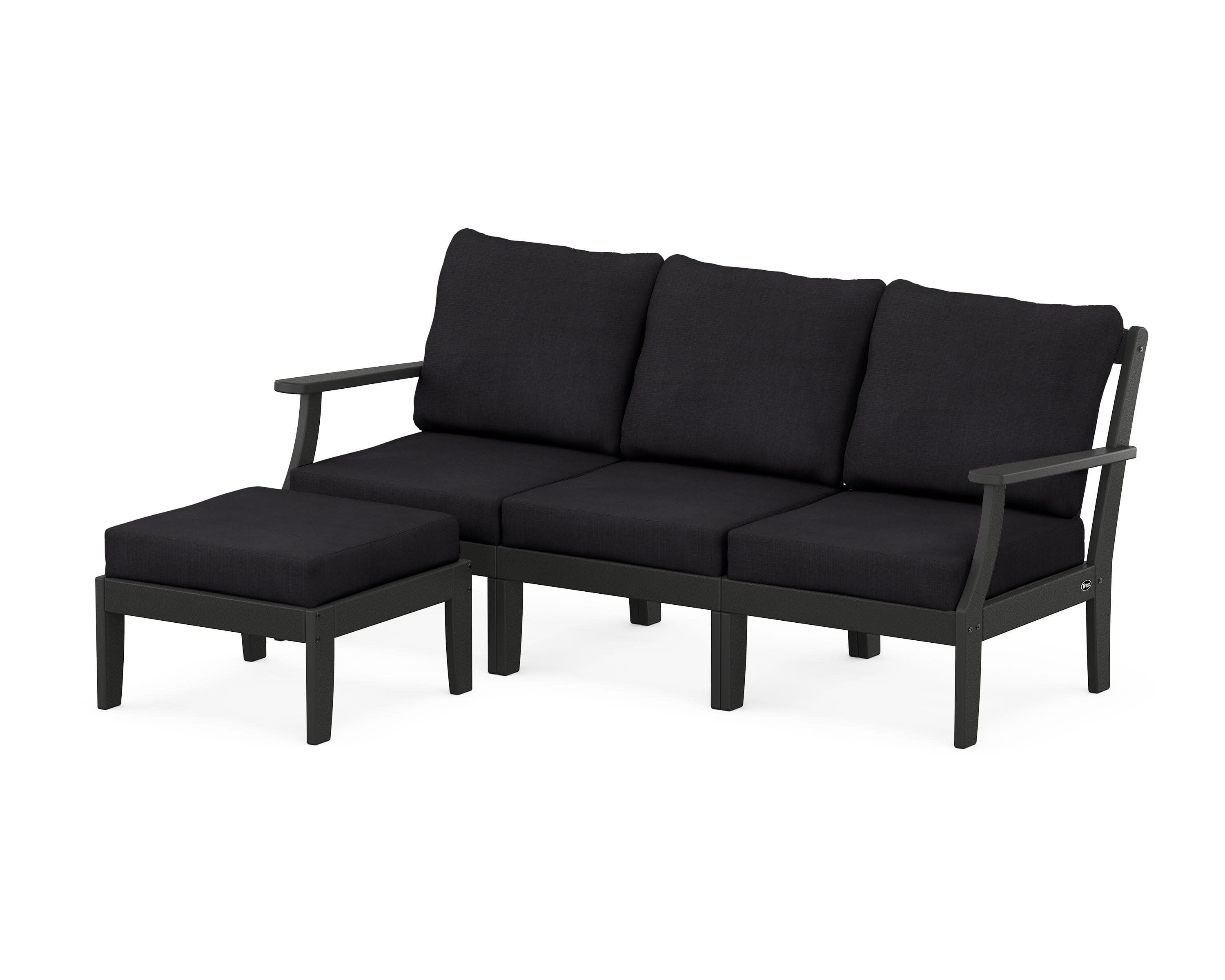Yacht Club Modular 4-Piece Deep Seating Set with Ottoman in Charcoal Black / Midnight Linen