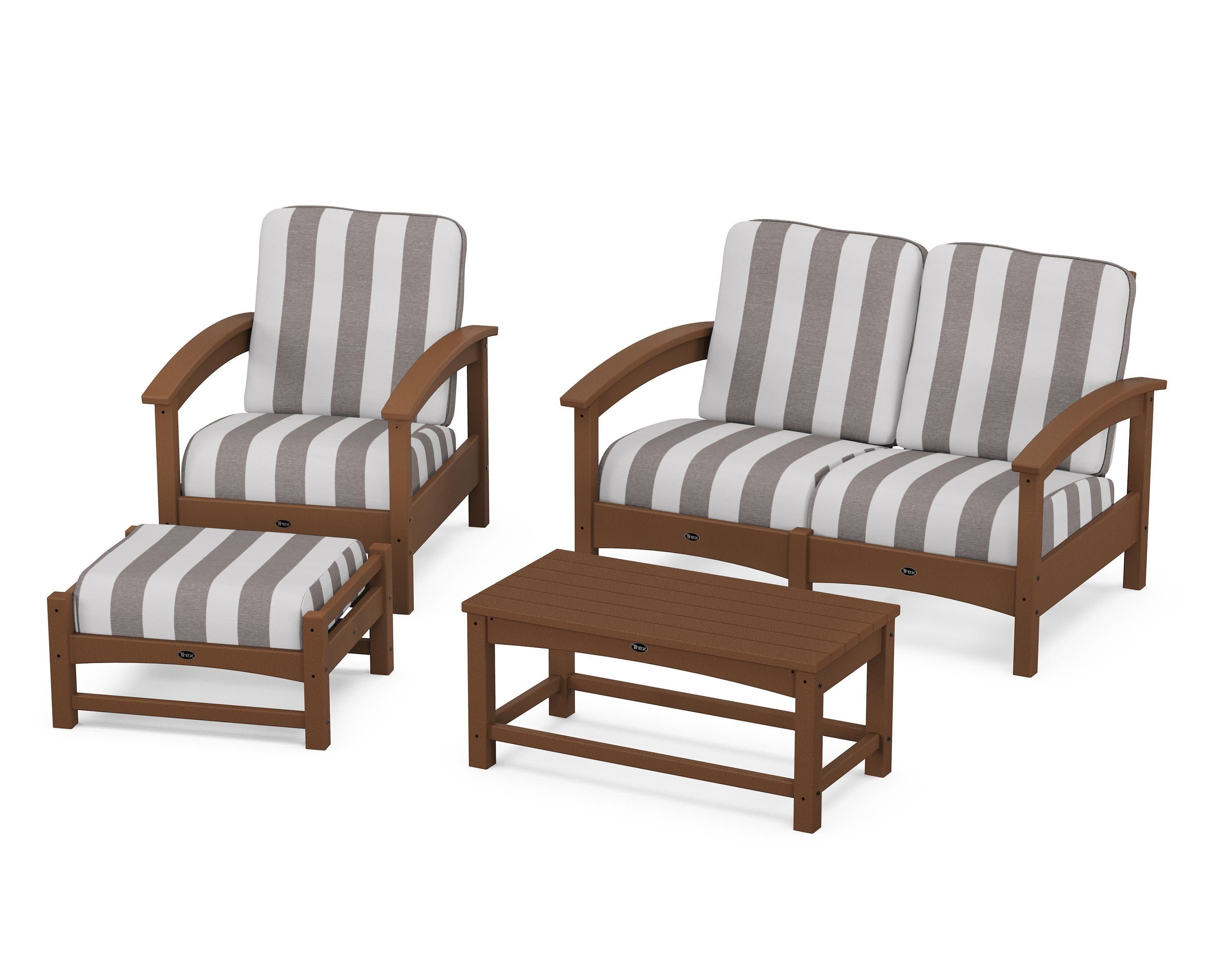 Rockport 4-Piece Deep Seating Conversation Group in Tree House / Cabana Stripe Grey Mist