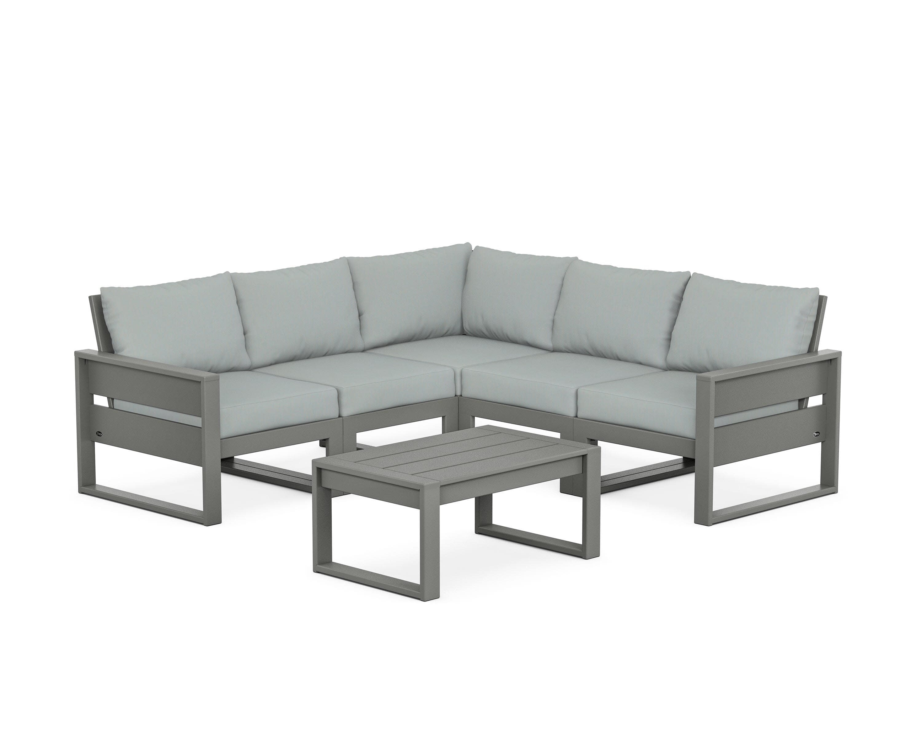 Eastport 6-Piece Deep Seating Sectional + Coffee Table Set in Stepping Stone / Spa