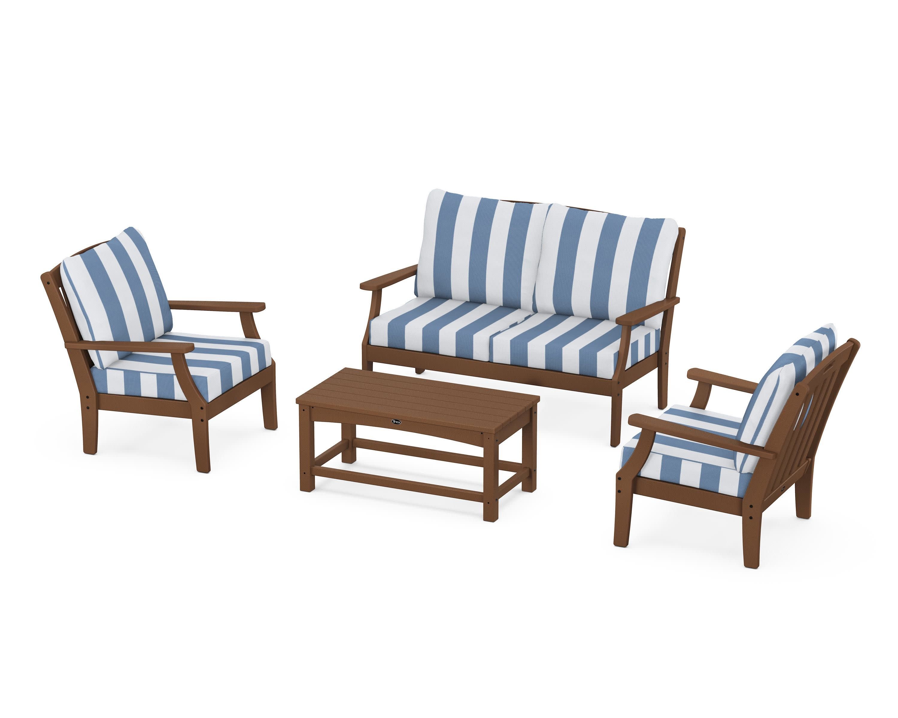 Yacht Club 4-Piece Deep Seating Chair Set in Tree House / Cabana Stripe Sky Blue