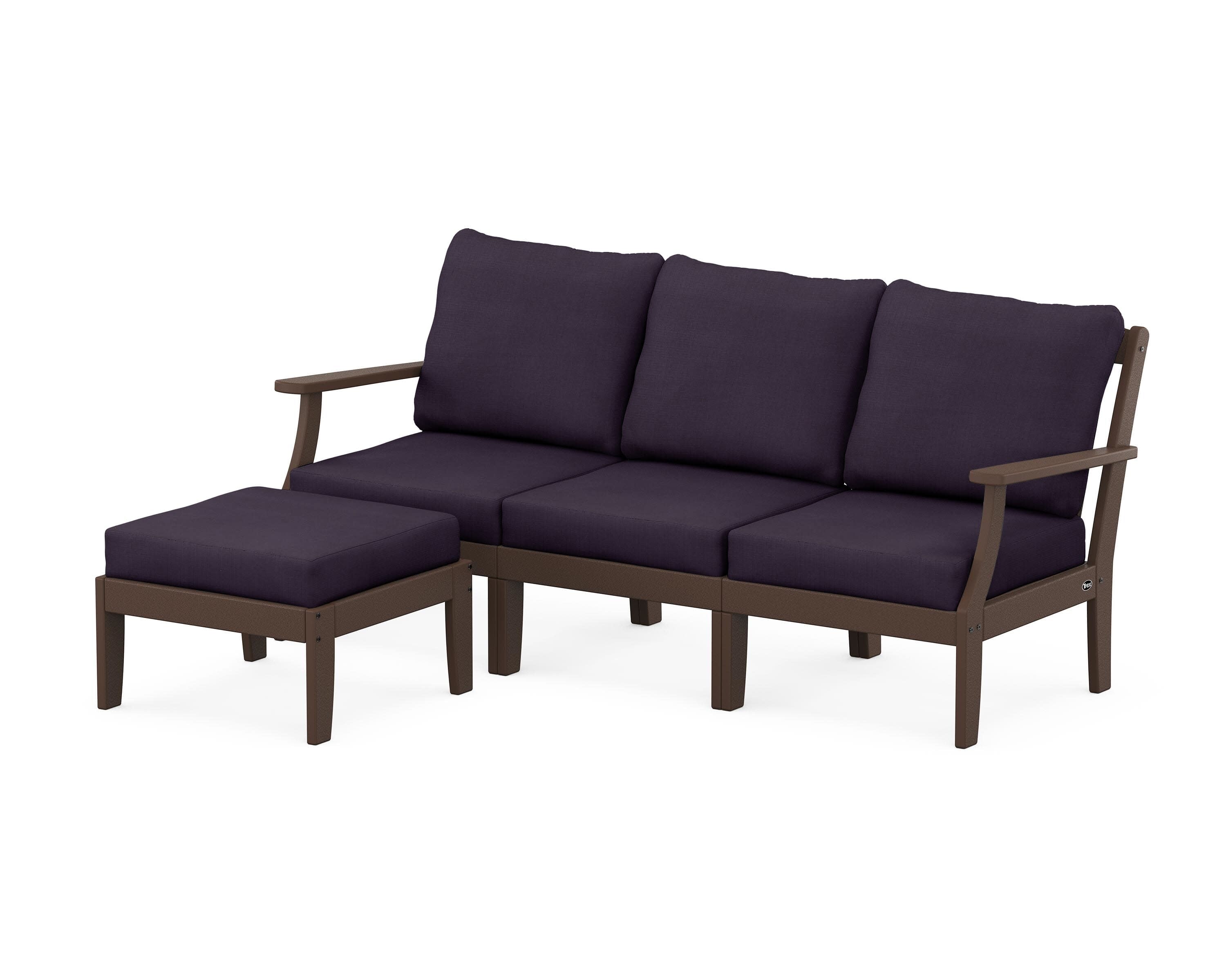 Yacht Club Modular 4-Piece Deep Seating Set with Ottoman in Vintage Lantern / Navy Linen
