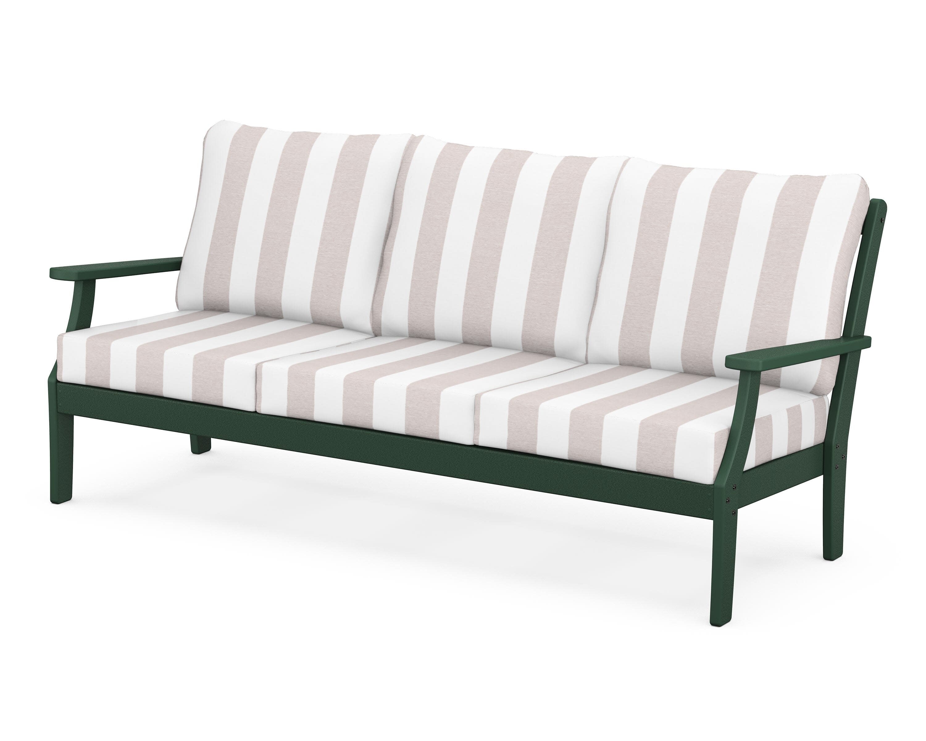 Yacht Club Deep Seating Sofa in Rainforest Canopy / Cabana Stripe Dune Burlap