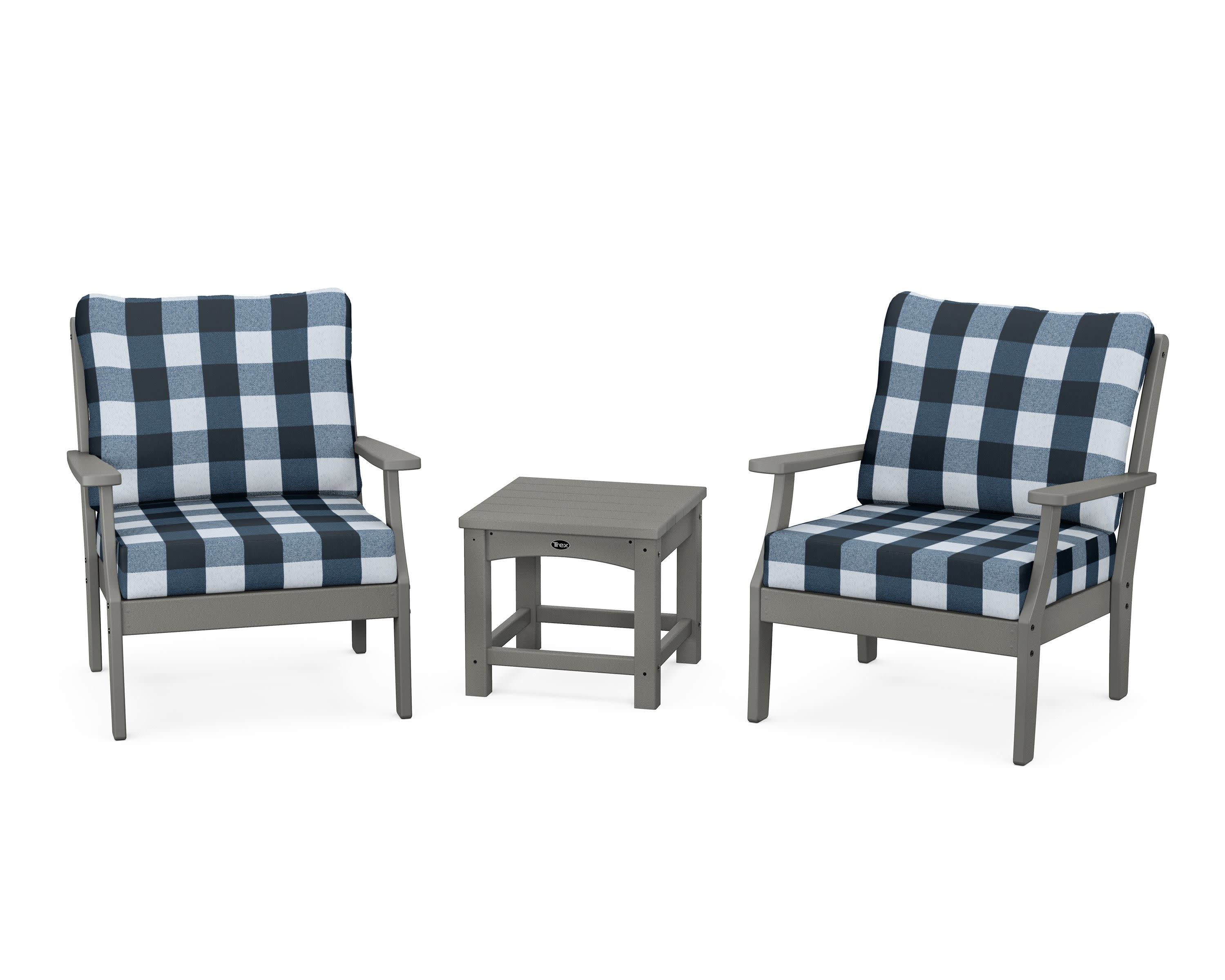 Yacht Club 3-Piece Deep Seating Set in Stepping Stone / Buffalo Plaid Marine Indigo