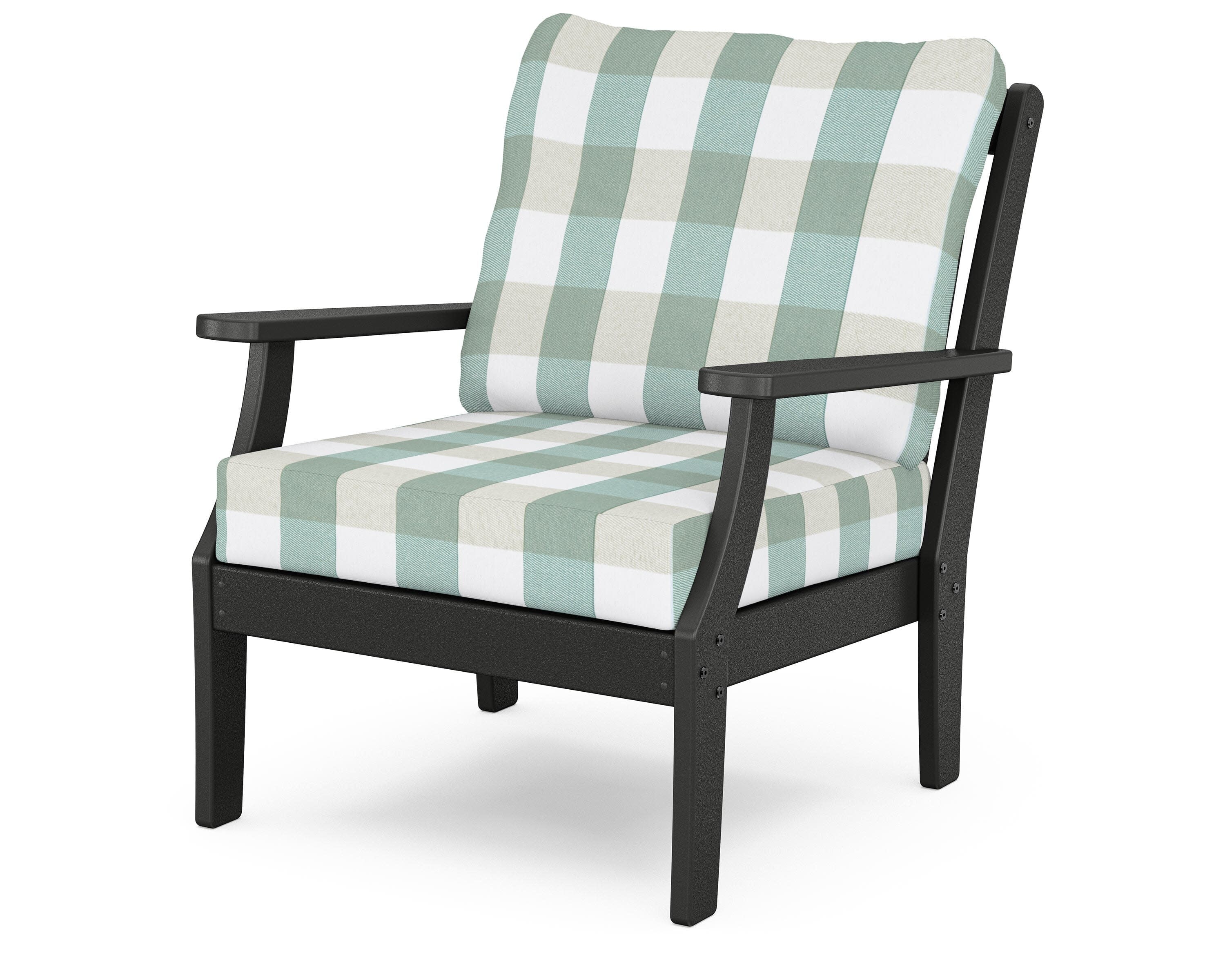Yacht Club Deep Seating Chair in Charcoal Black / Buffalo Plaid Glacier Spa