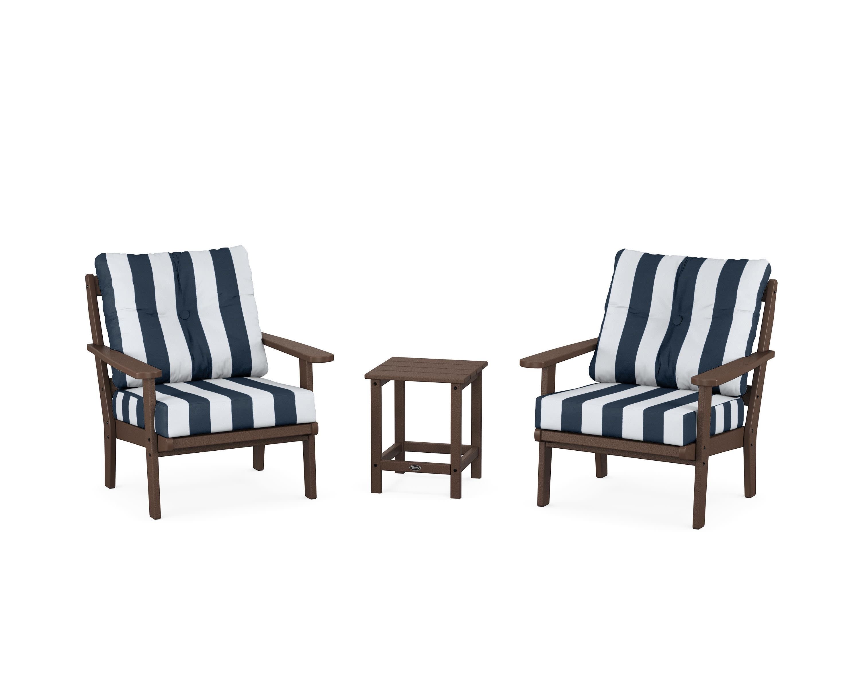 Cape Cod 3-Piece Deep Seating Set in Vintage Lantern / Cabana Stripe Marine Indigo
