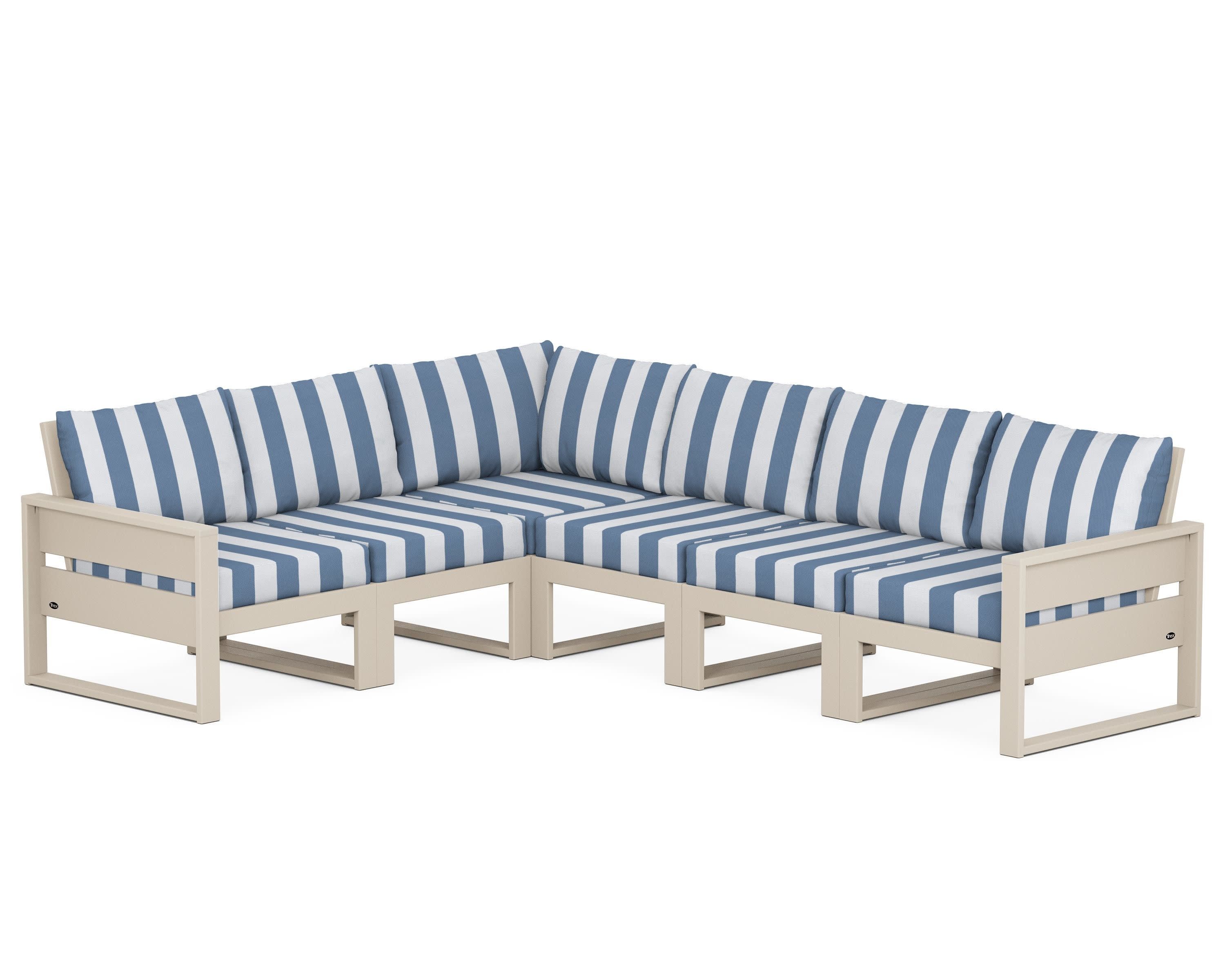 Eastport 6-Piece Sectional in Sand Castle / Cabana Stripe Sky Blue