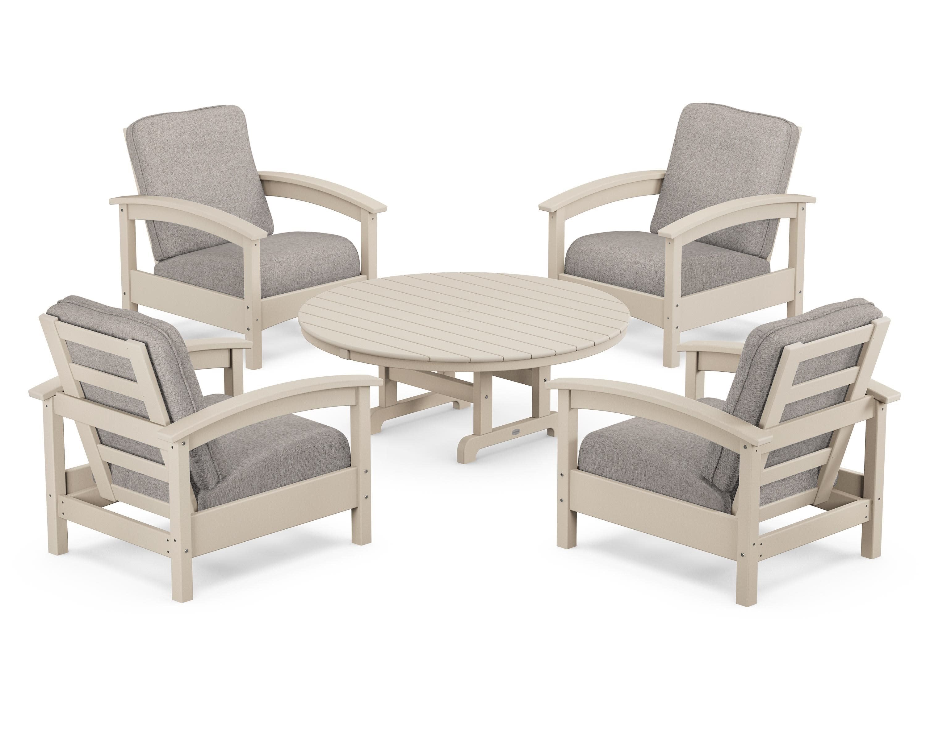 Rockport 5-Piece Deep Seating Set in Sand Castle / Weathered Tweed