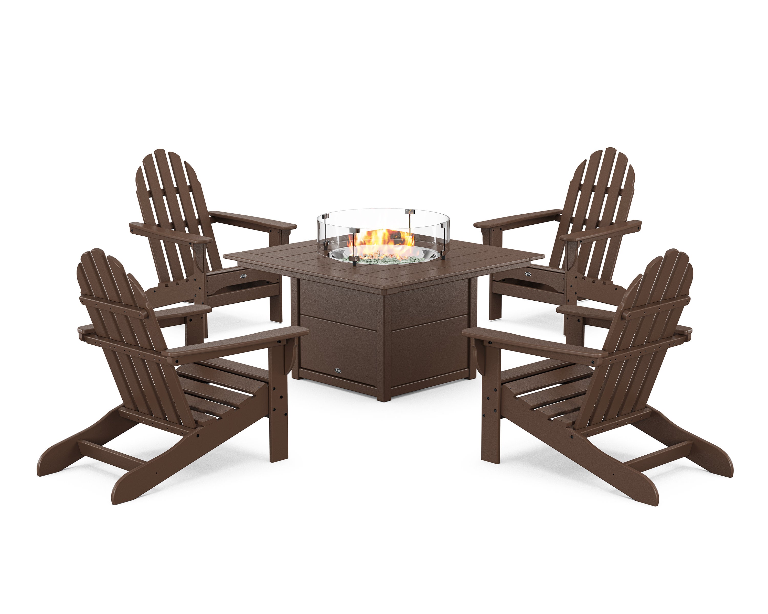 Cape Cod Adirondack 5-Piece Set with Square Fire Pit Table in Vintage Lantern