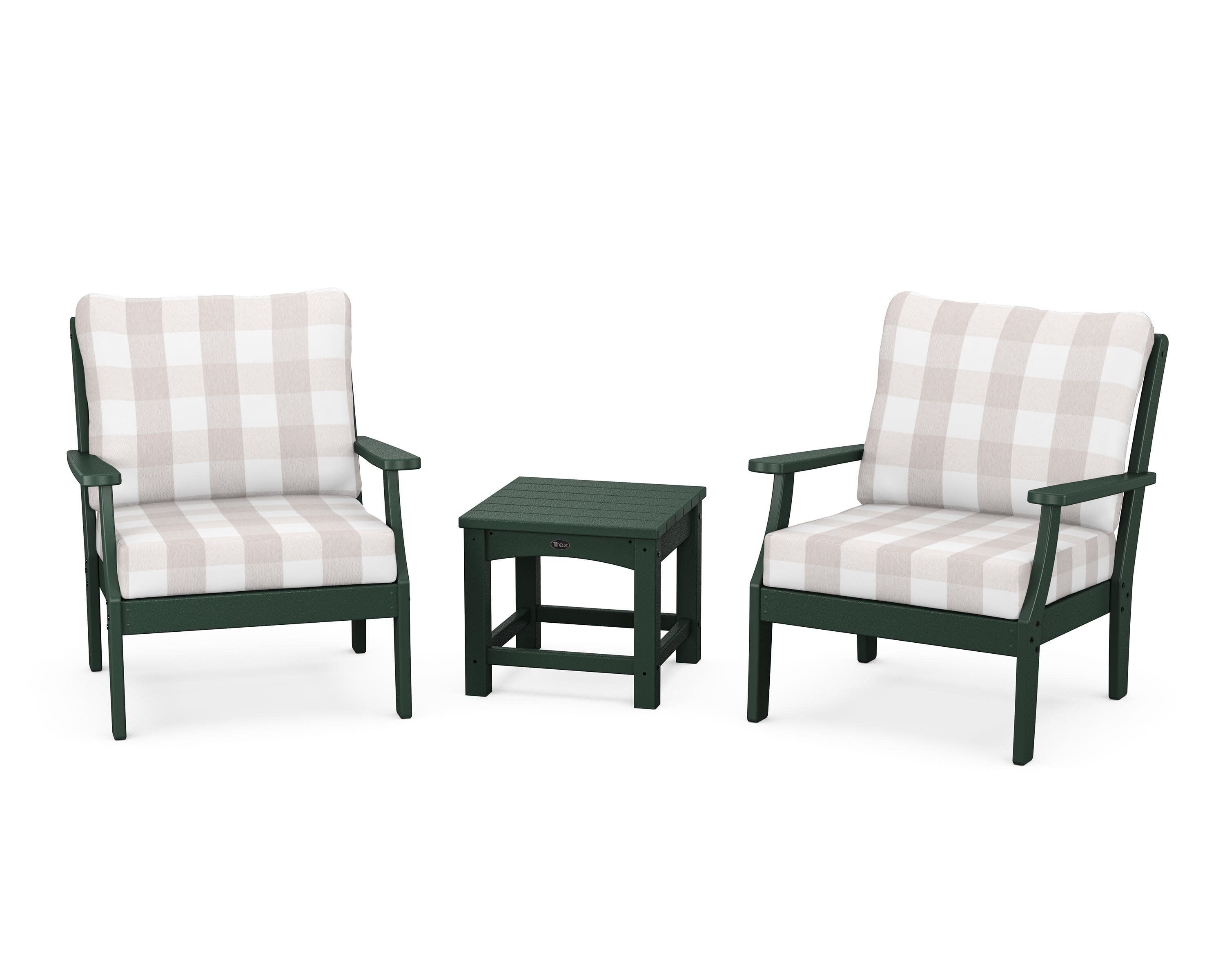 Yacht Club 3-Piece Deep Seating Set in Rainforest Canopy / Buffalo Plaid Dune Burlap