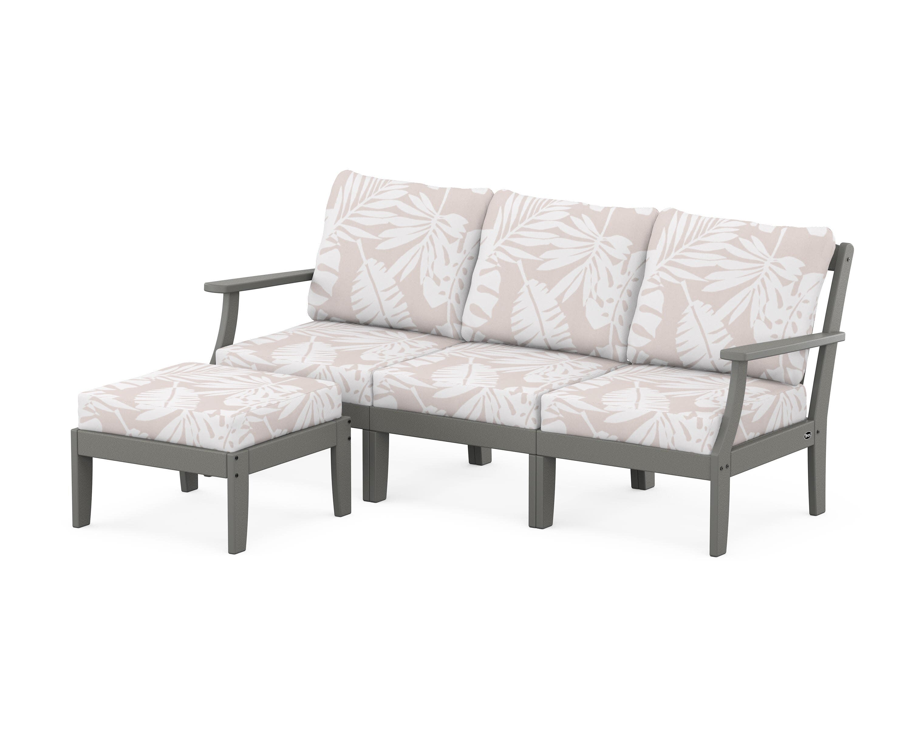 Yacht Club Modular 4-Piece Deep Seating Set with Ottoman in Stepping Stone / Leaf Dune Burlap
