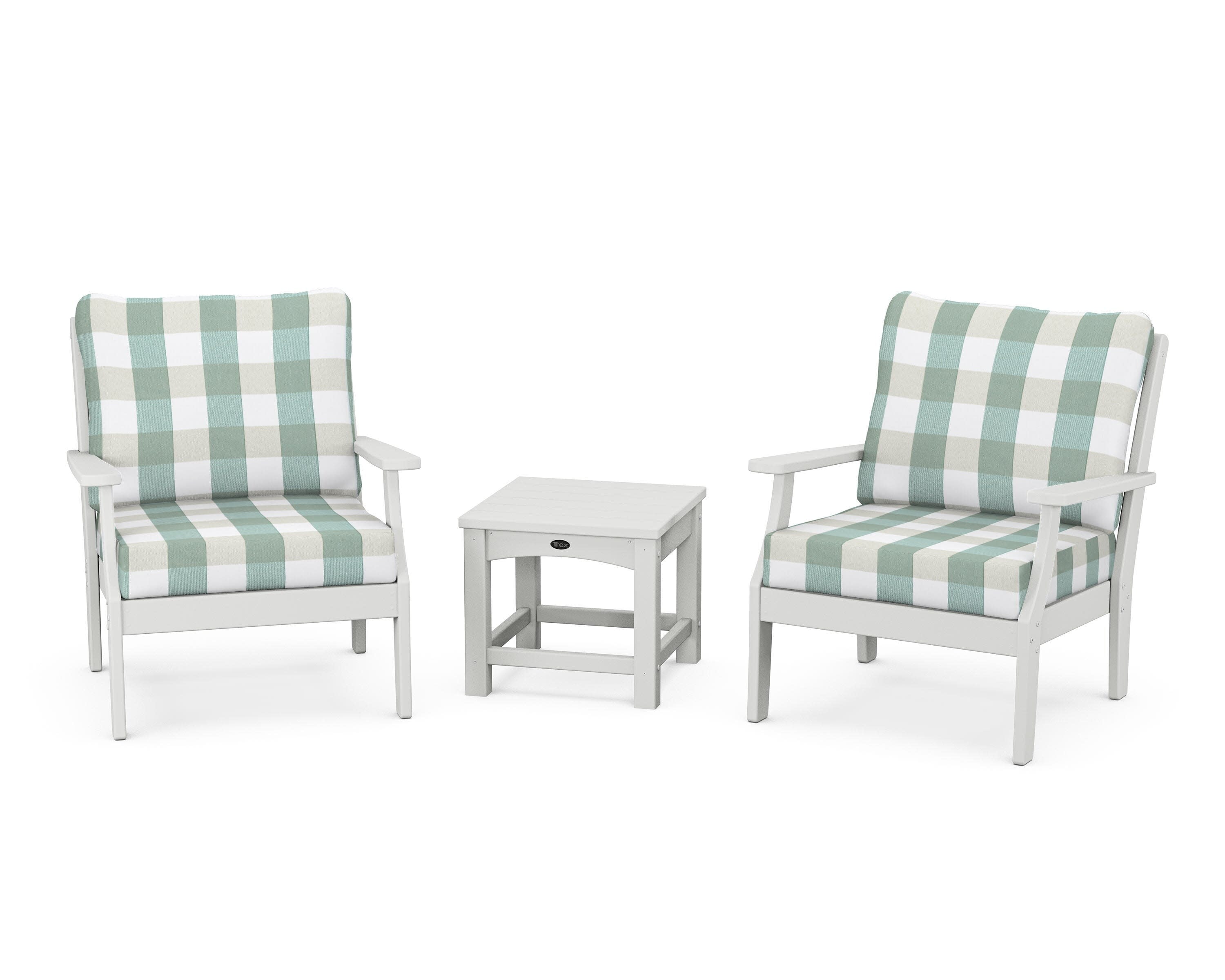 Yacht Club 3-Piece Deep Seating Set in Classic White / Buffalo Plaid Glacier Spa