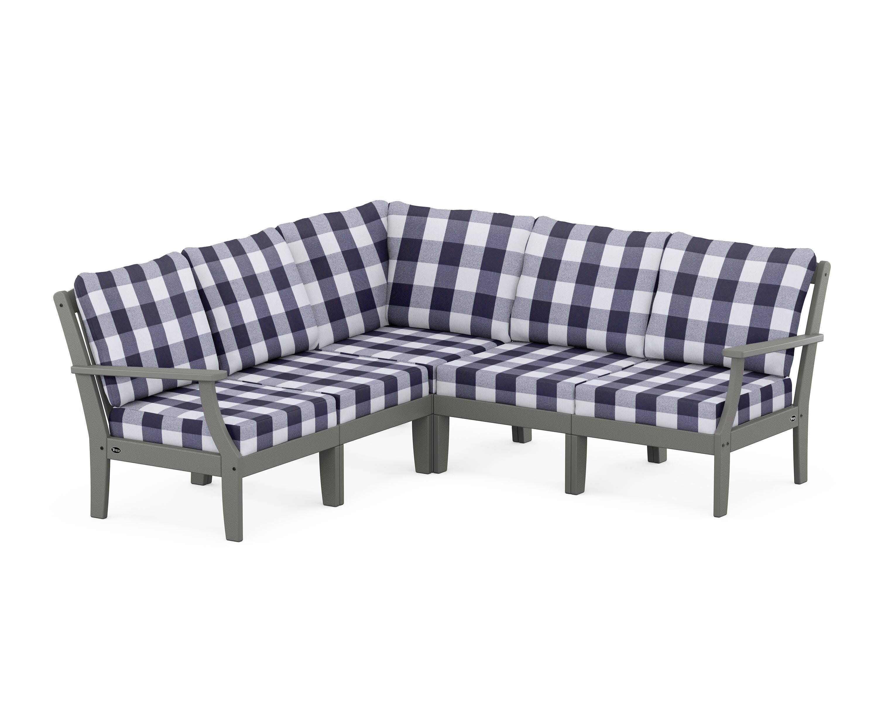 Yacht Club Modular 5-Piece Deep Seating Set in Stepping Stone / Buffalo Plaid Navy