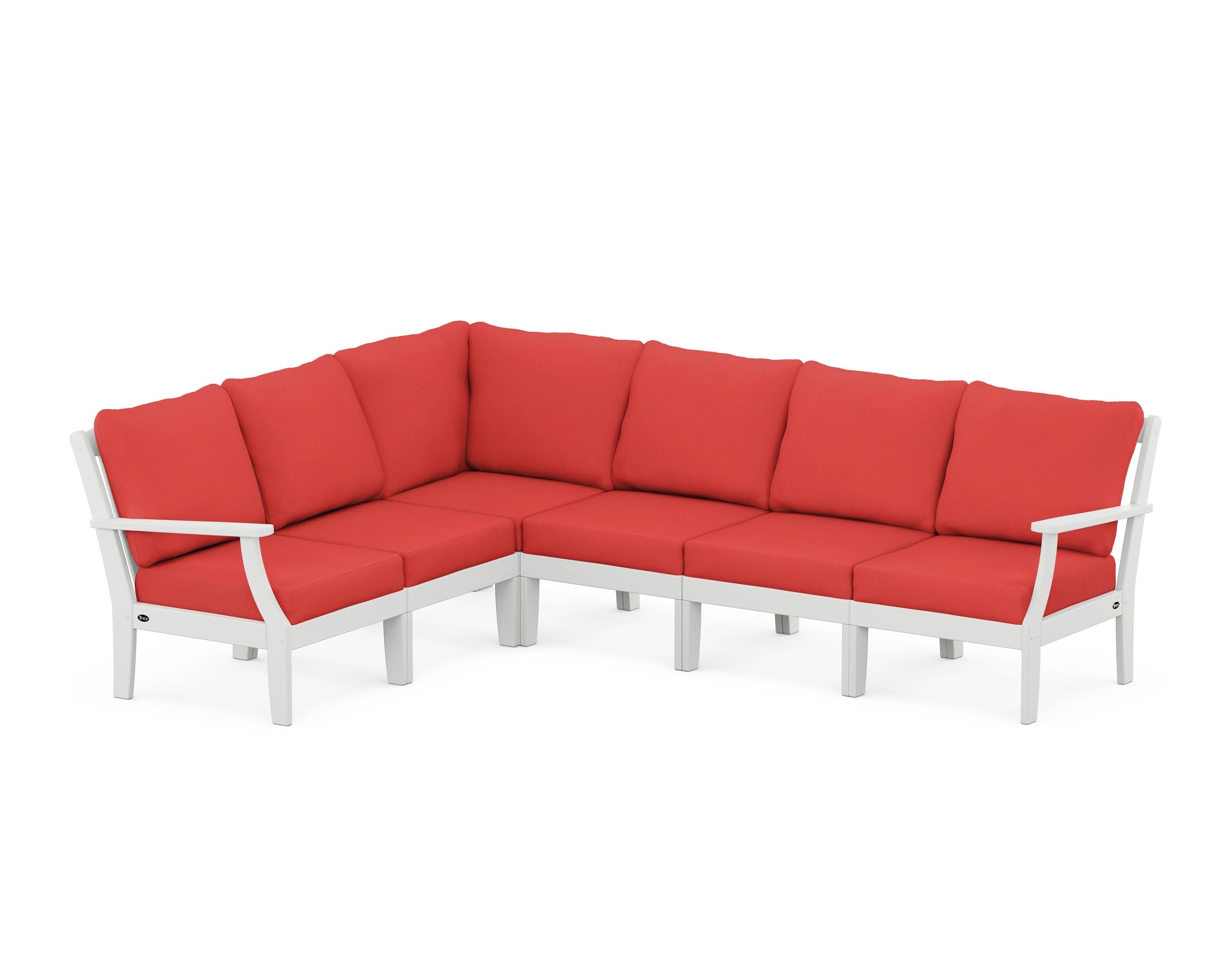 Yacht Club Modular 6-Piece Deep Seating Set in Classic White / Crimson Linen