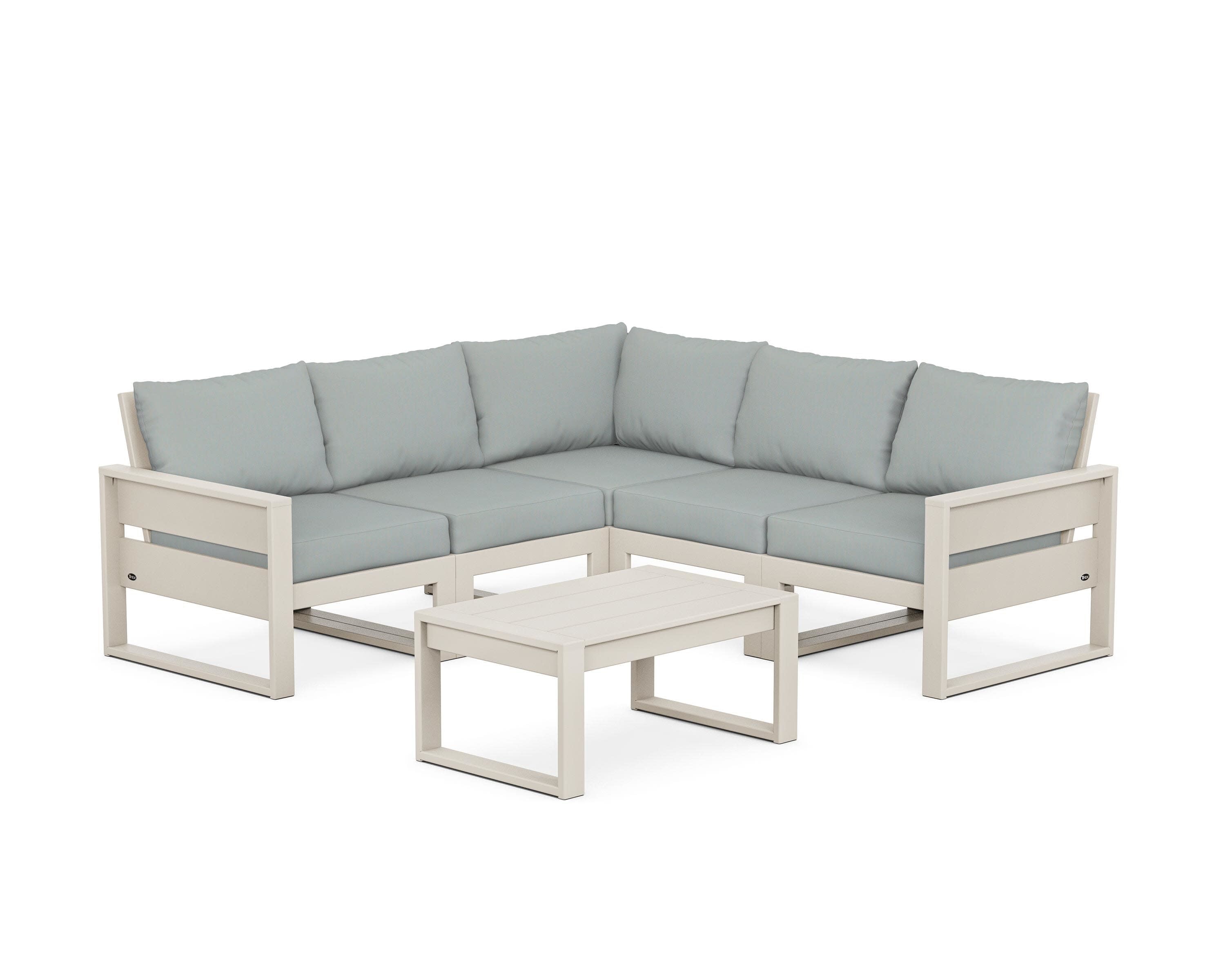 Eastport 6-Piece Deep Seating Sectional + Coffee Table Set in Sand Castle / Spa